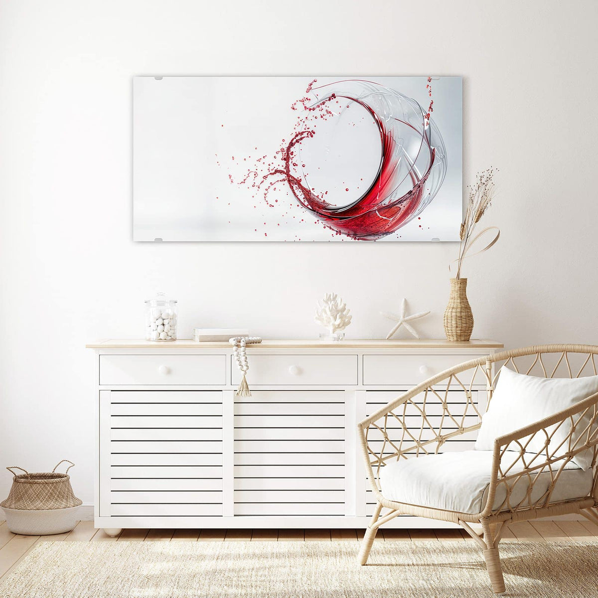 Echtglas, 4 mm – kein Acryl, keine Folie – Wandbild - Wirbelnder Rotwein - Querformat