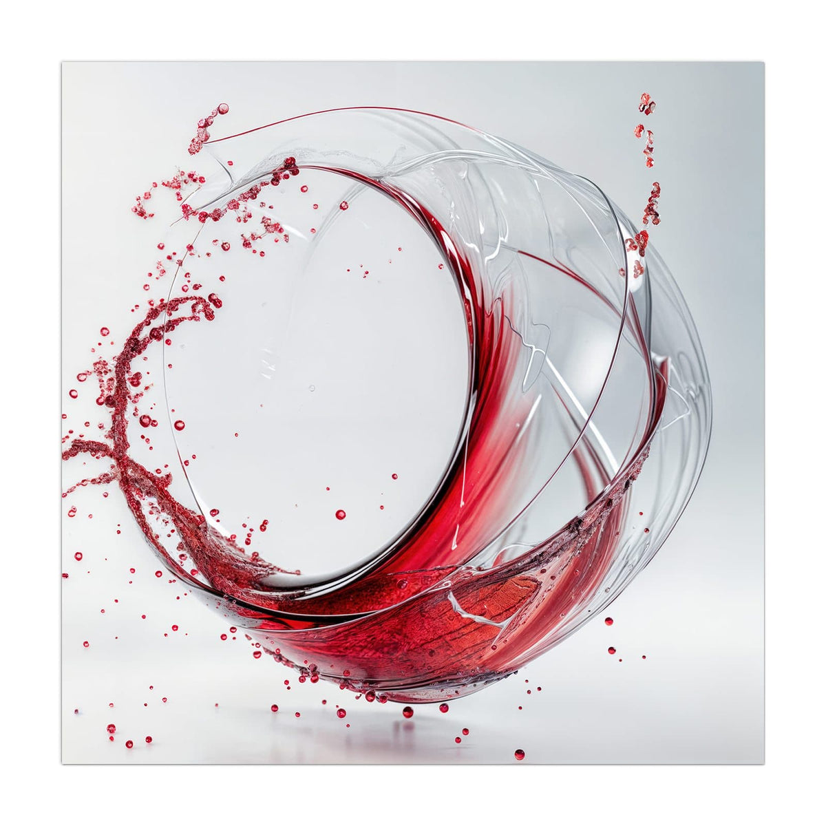 Küchenrückwand aus Glas Wirbelnder Rotwein im quadratischen Format, Motiv bildfüllend von vorn #grösse_40 x 40 cm #grösse_50 x 50 cm #grösse_60 x 60 cm