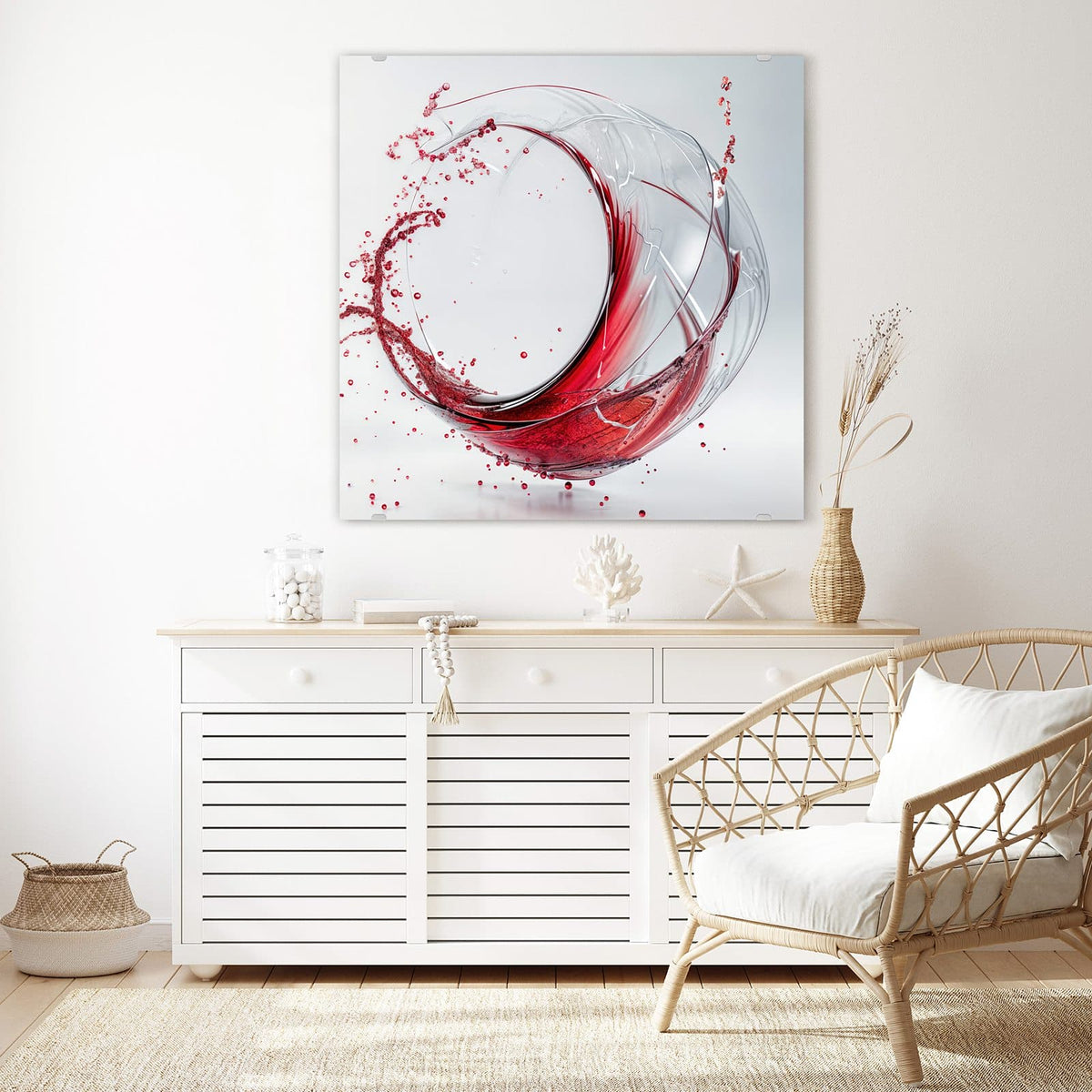 Echtglas, 4 mm – kein Acryl, keine Folie – Wandbild - Wirbelnder Rotwein - Quadratisch