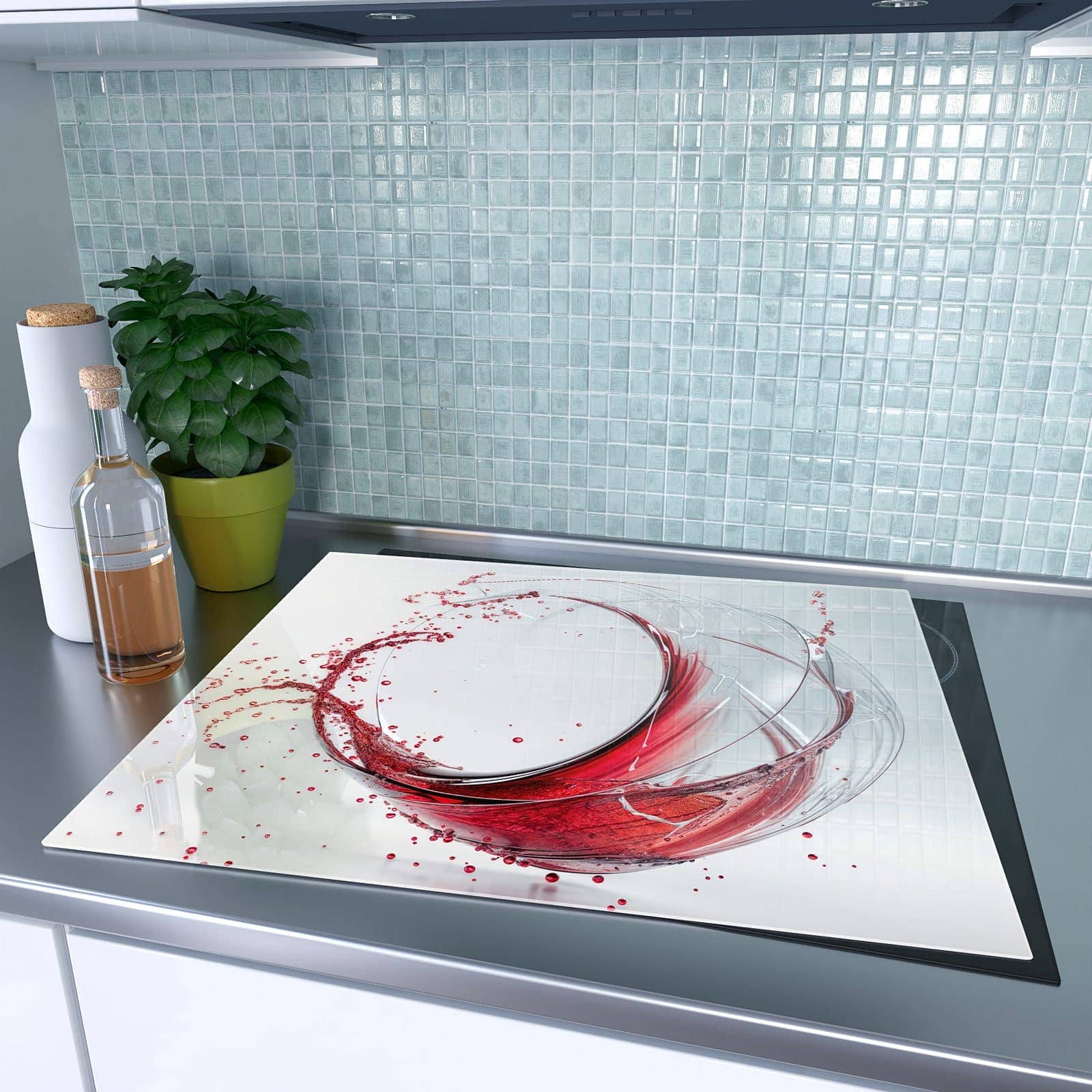 1-teilige Herdabdeckplatten für den Herd mit Rotwein Spritzer-Motiv auf dem Ceranfeld