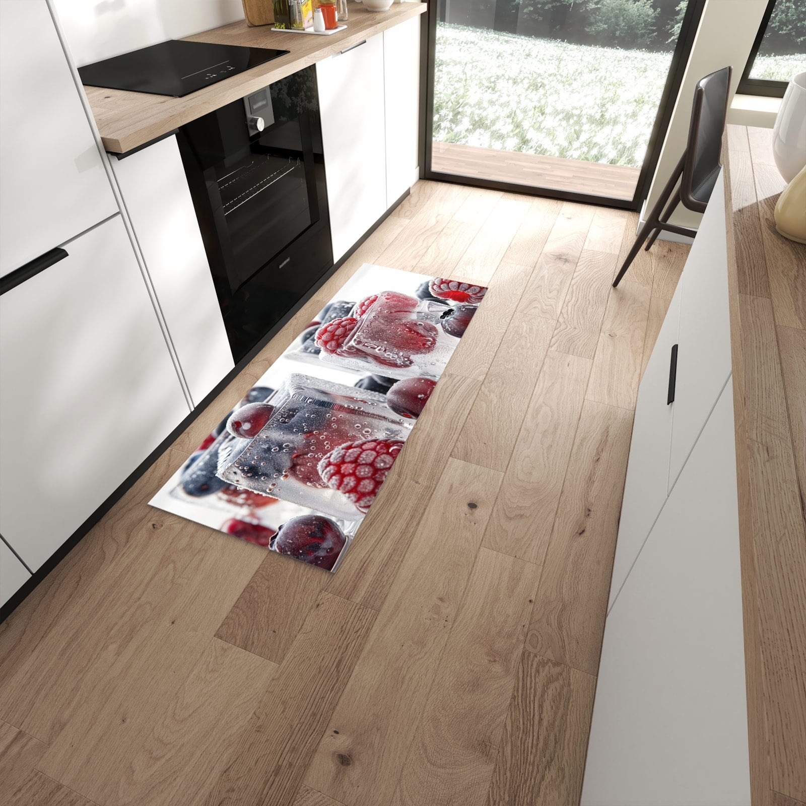 UV-beständiger Küchenläufer mit Motiv Gefrorene Beeren in moderner Küche #grösse_60 x 150 cm