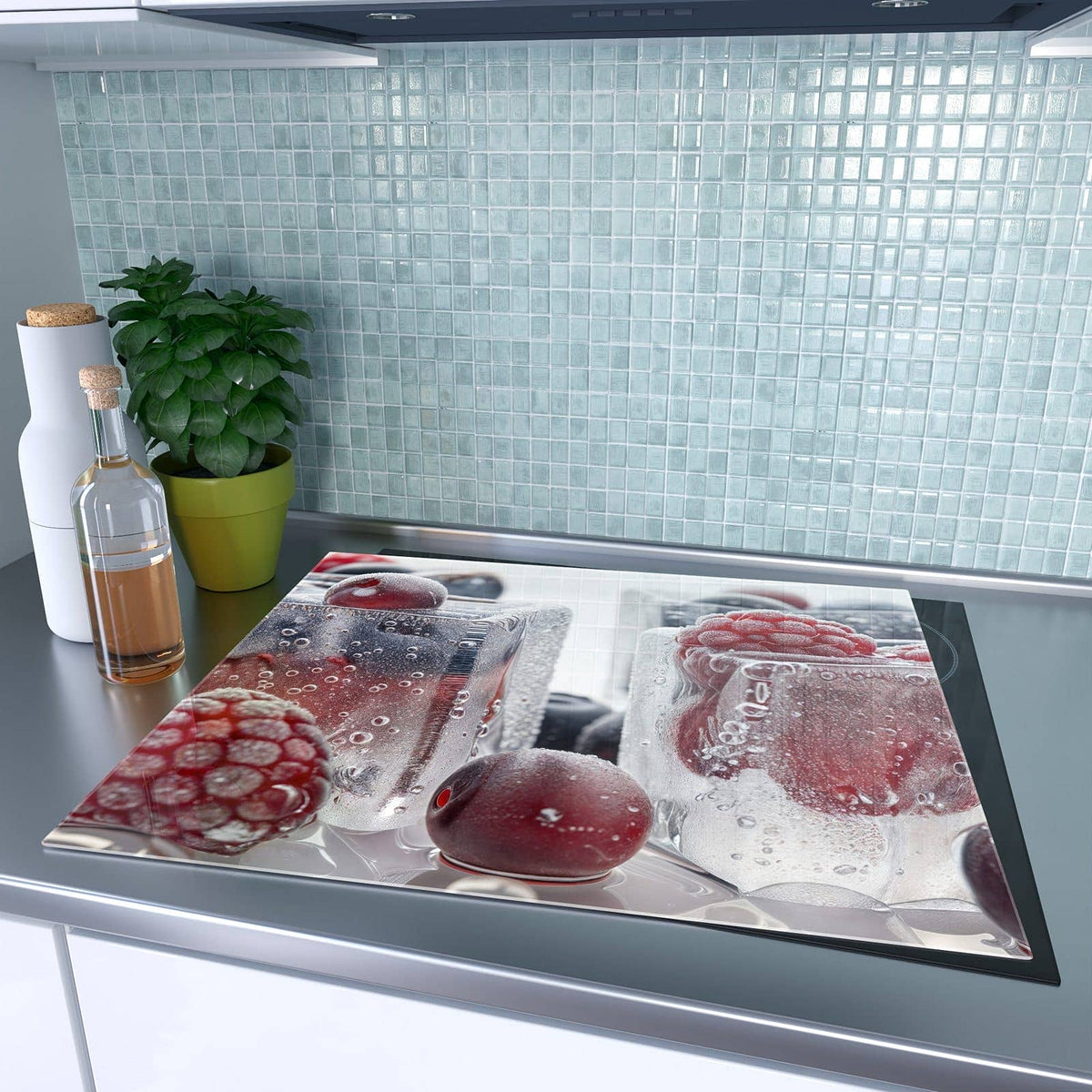1-teilige Herdabdeckplatten für Ceranfeld mit Gefrorene Beeren-Motiv auf dem Ceranfeld