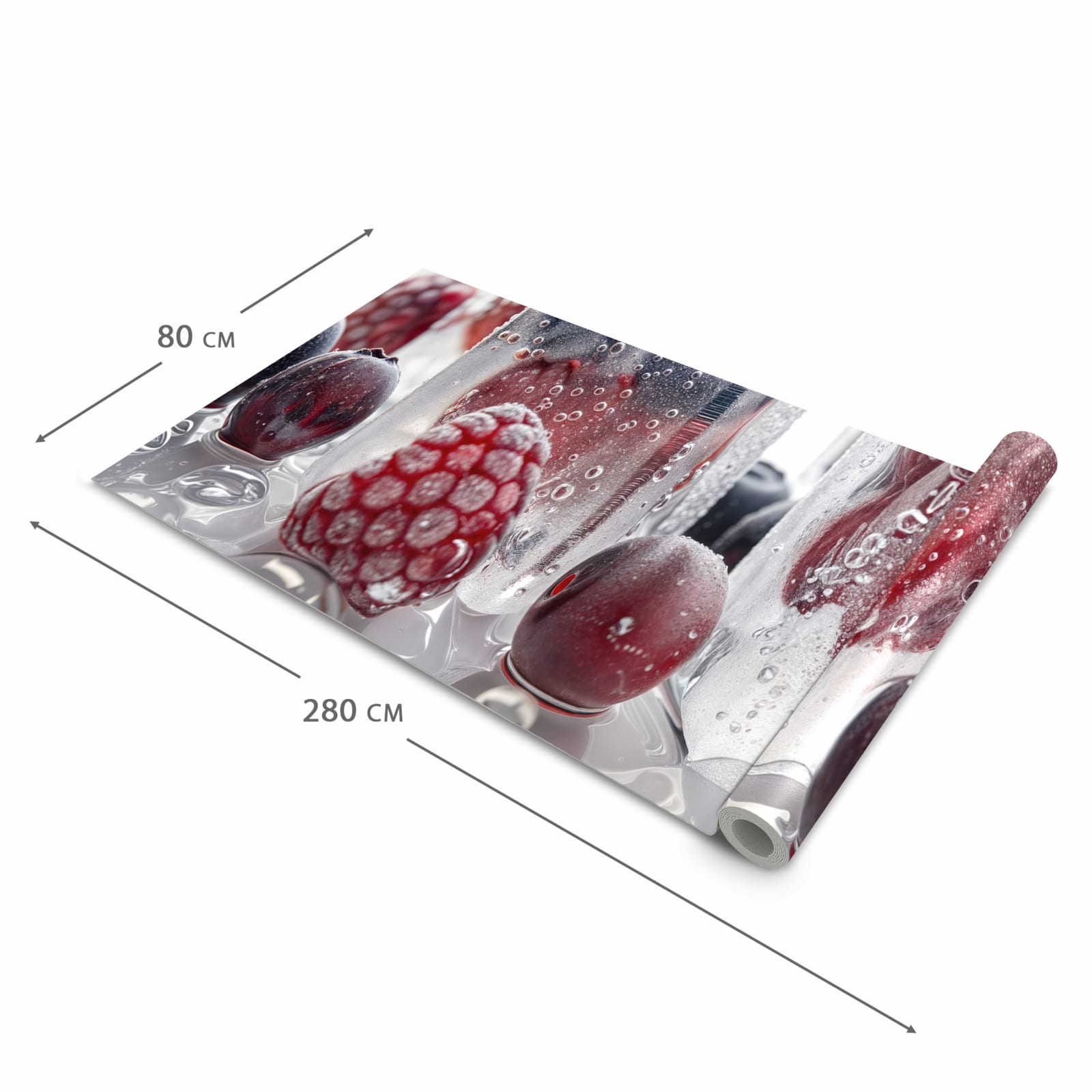 Bodenschonender rutschfester Küchenteppich mit Motiv Gefrorene Beeren in der Grösse 80x250 cm