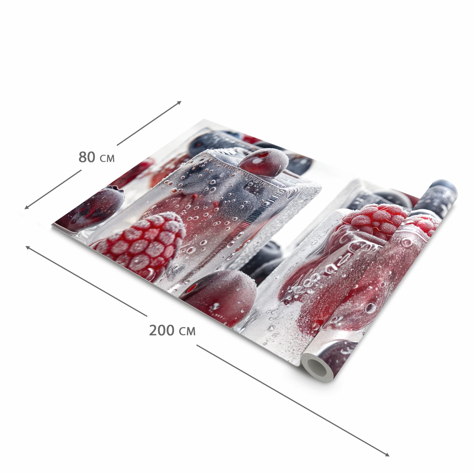 Bodenschonender waschbarer Küchenteppich mit Motiv Gefrorene Beeren in der Grösse 80x250 cm