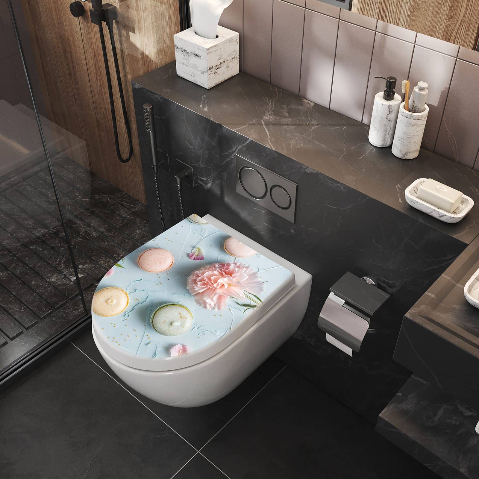 WC-Sitz mit Absenkautomatik Französische Macarons