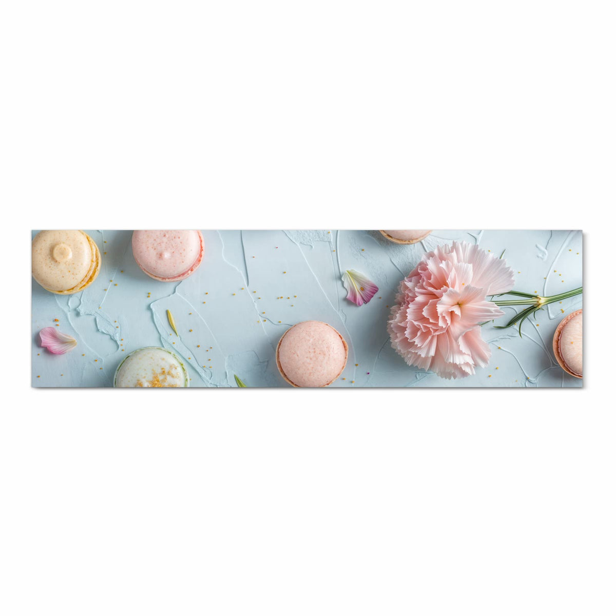 Farbbeständiger Bodenläufer mit Motiv Französische Macarons in Frontansicht