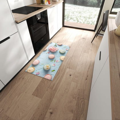 Küchenteppich mit dem Motiv Macarons mit Nelke