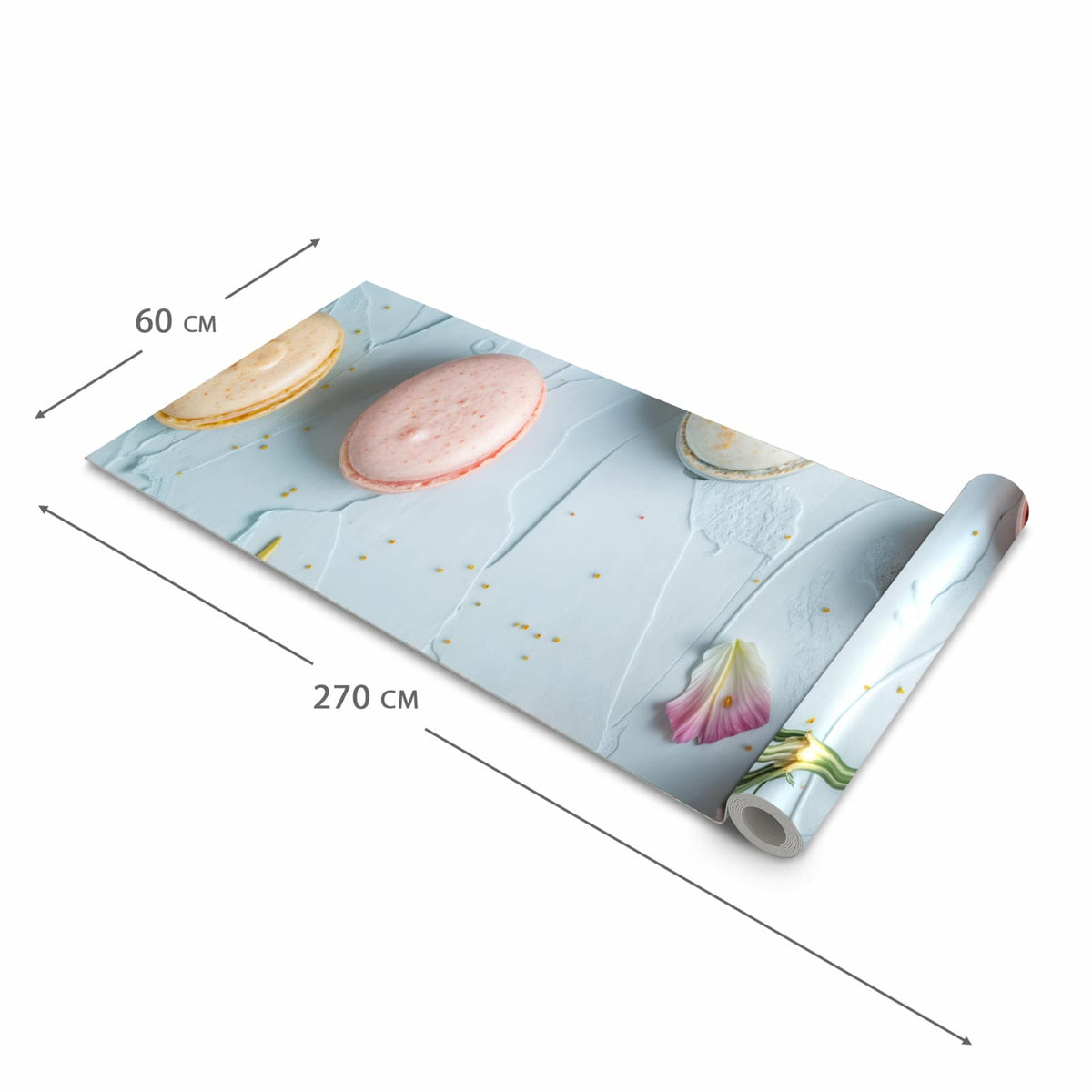 Fleckenresistenter Küchenläufer mit Motiv Französische Macarons in der Grösse 80x250 cm