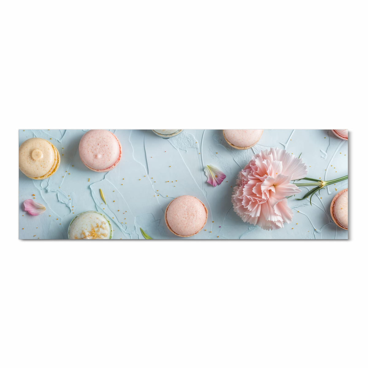 Langlebiger dünner Küchenteppich mit Motiv Französische Macarons in Frontansicht
