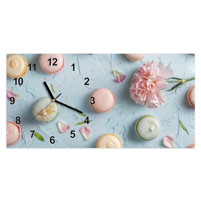 Wanduhr Französische Macarons aus Glas – Querformat 60 × 30 cm mit Ziffernblatt Modern