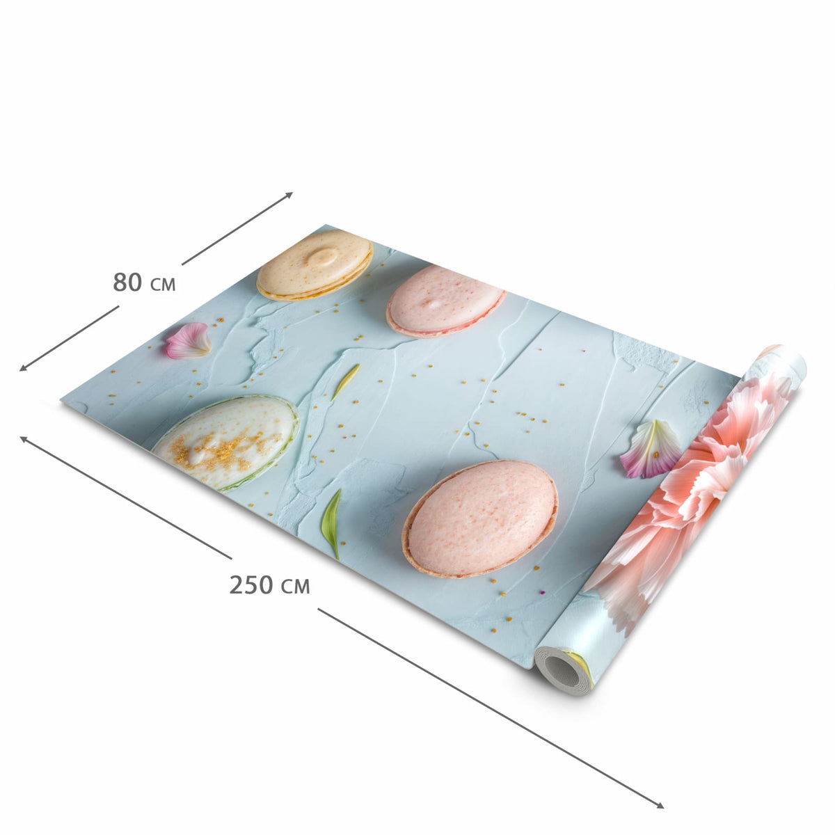 Flacher Küchenläufer mit Motiv Französische Macarons in der Grösse 80x250 cm für lange Flure