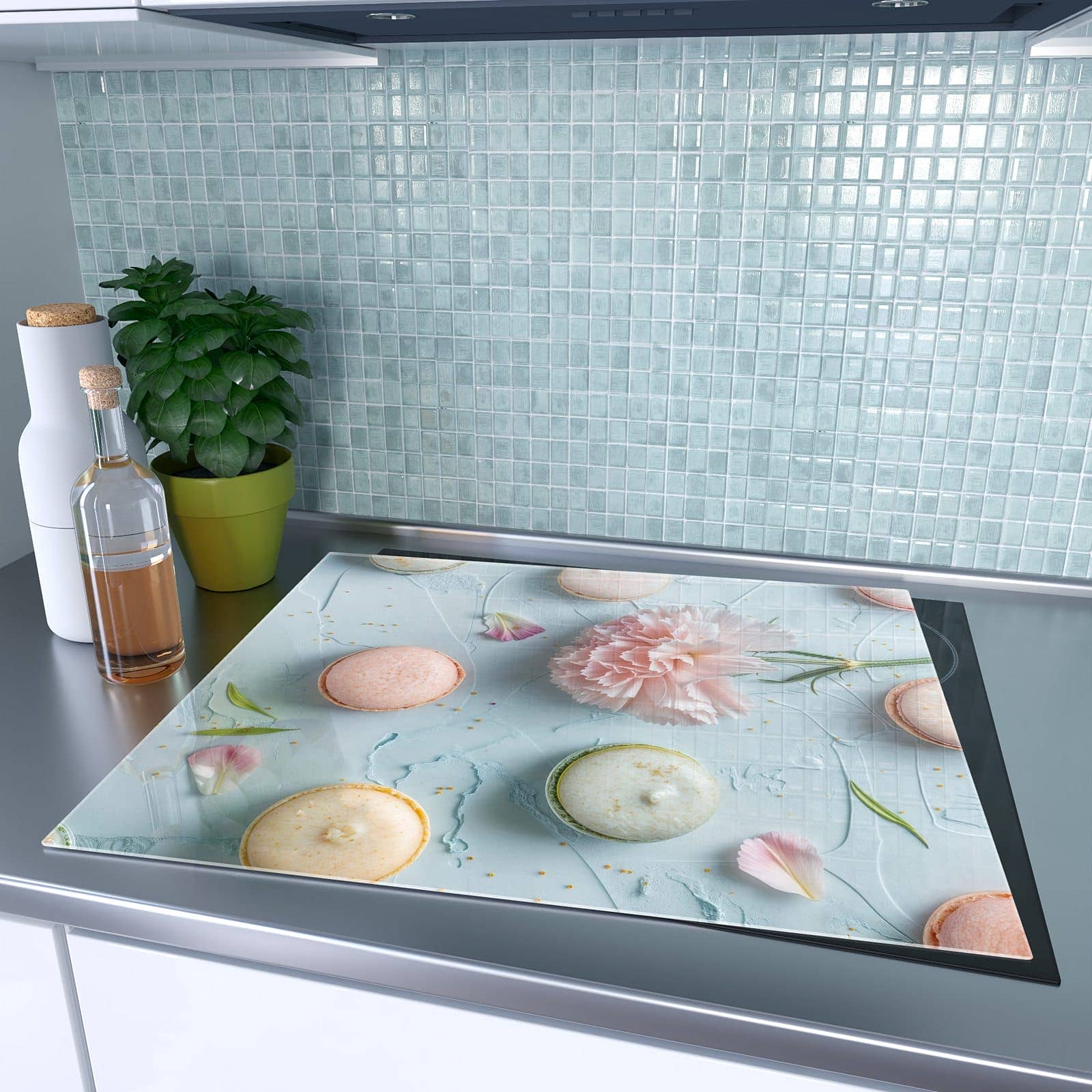 1-teilige Herdabdeckplatten mit Französische Macarons-Motiv auf dem Ceranfeld