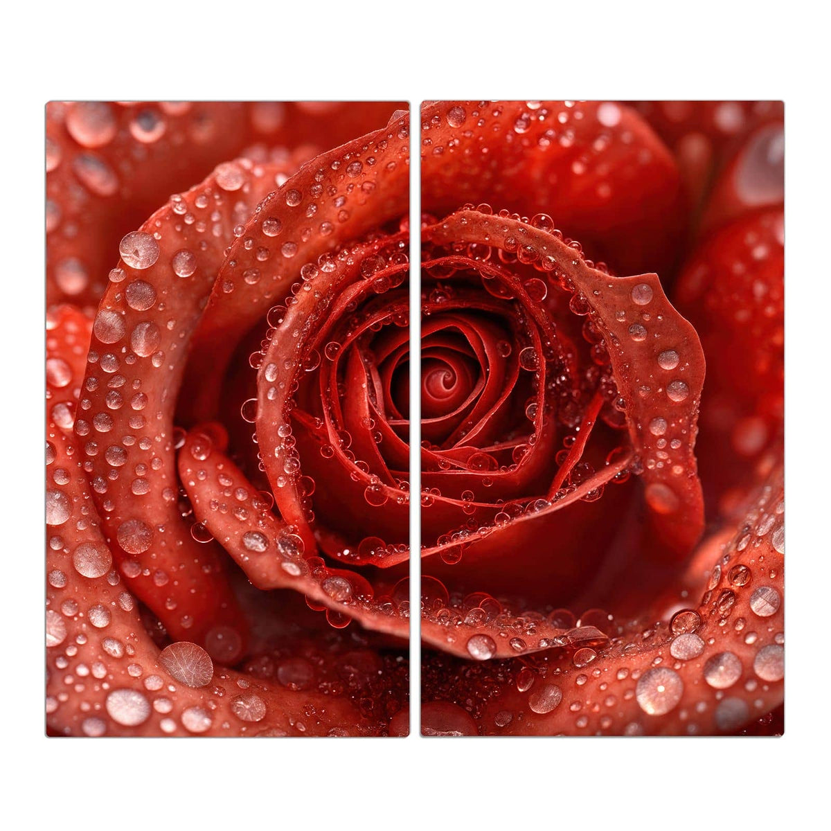 Makro einer roten Rose, dicht mit Wassertropfen besetzt