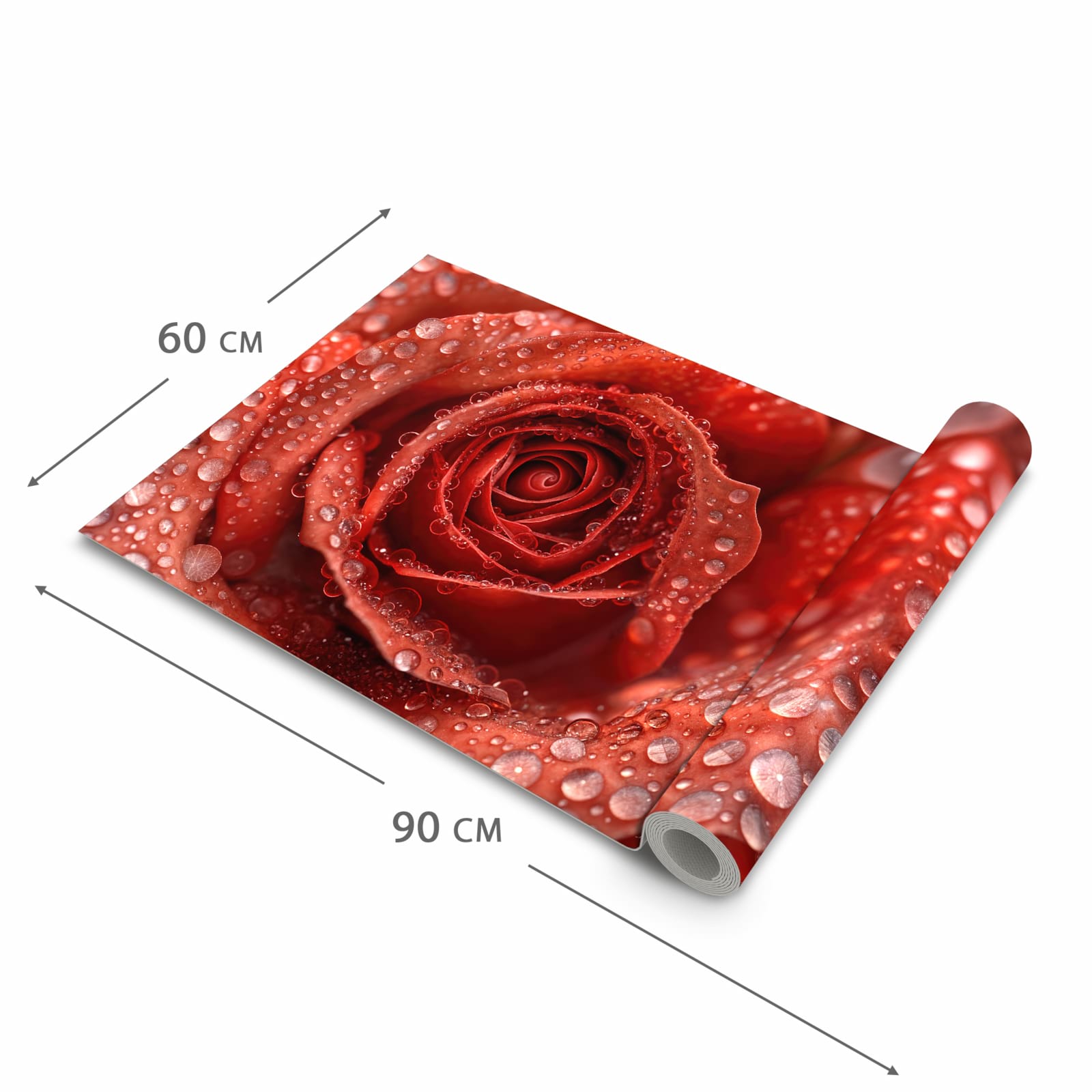 Küchenteppich mit Motiv Wassertropfen Rose in der Grösse 80x250 cm für Ordnung & Übersicht