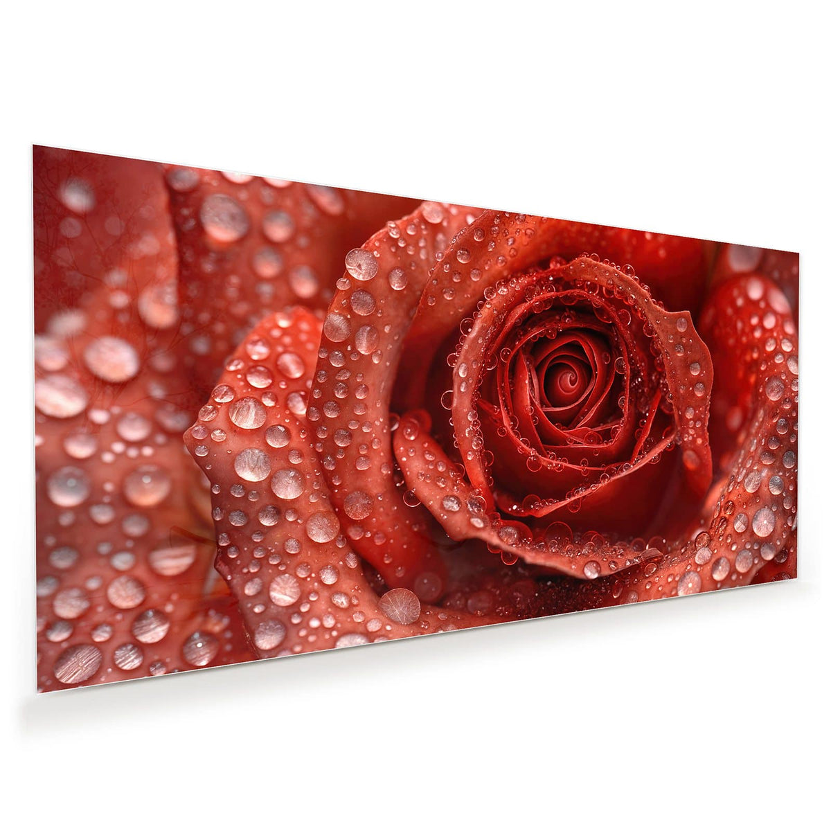 Makro einer roten Rose, dicht mit Wassertropfen besetzt