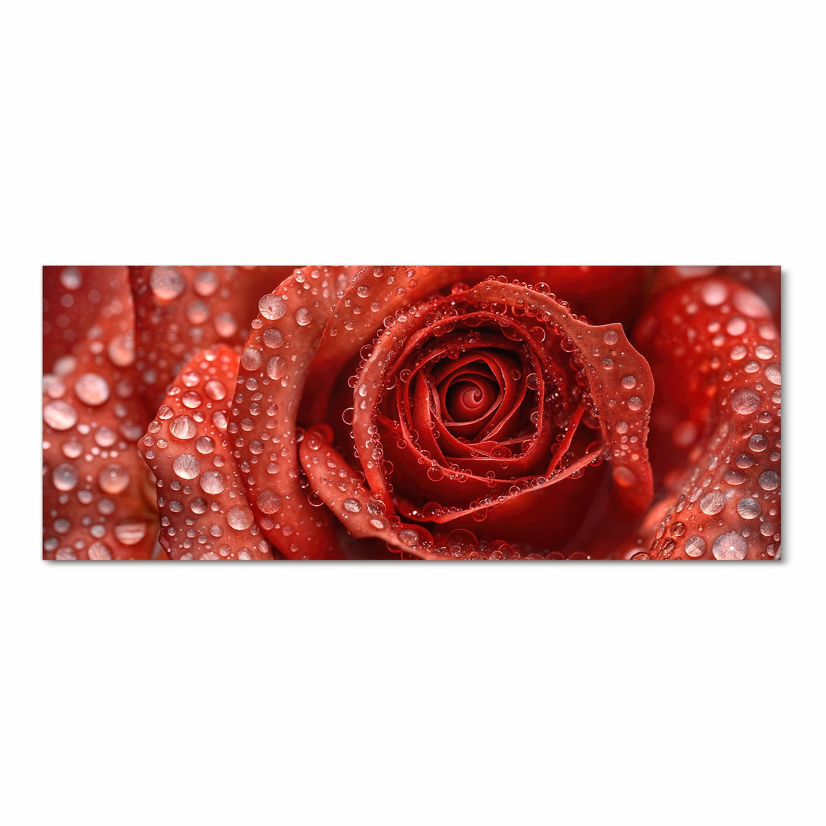 Makro einer roten Rose, dicht mit Wassertropfen besetzt