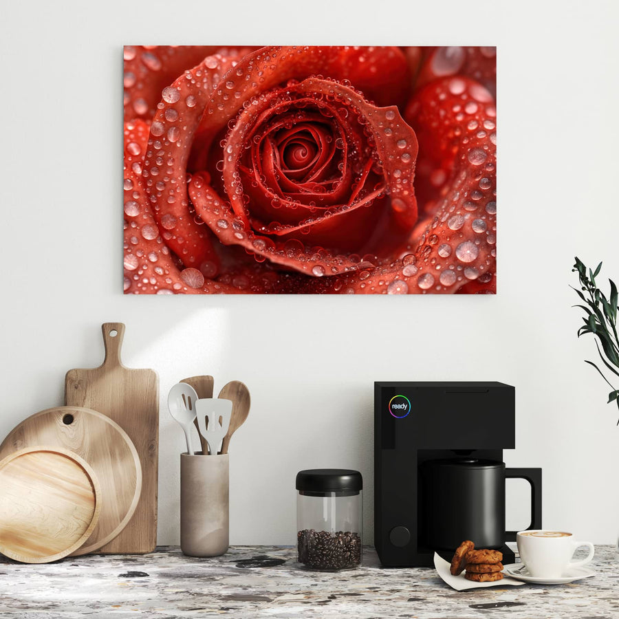 Maße Metall Magnettafel - Rote Rose mit Tropfen