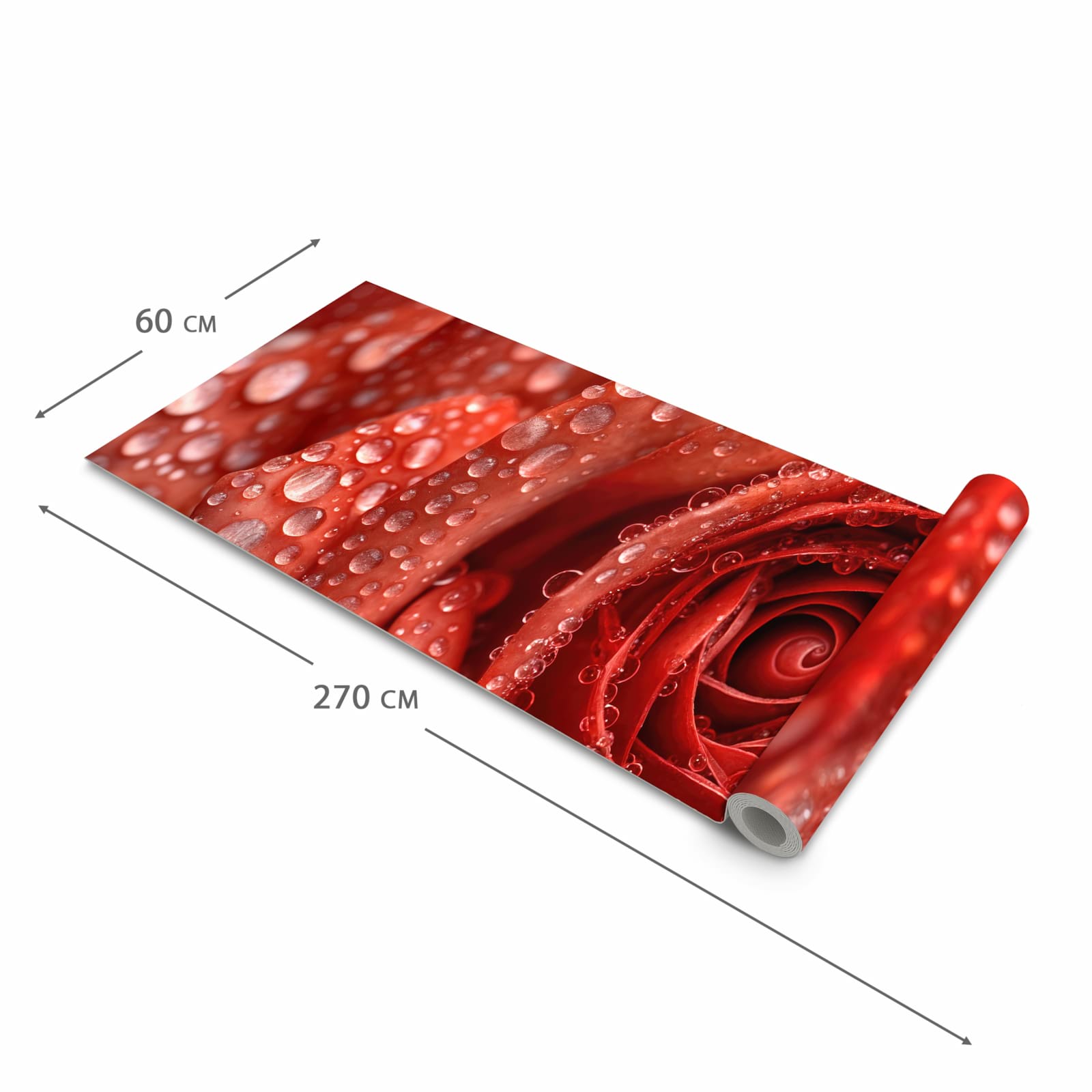 Feuchtigkeitsresistenter Küchenteppich mit Motiv Wassertropfen Rose in der Grösse 80x200 cm