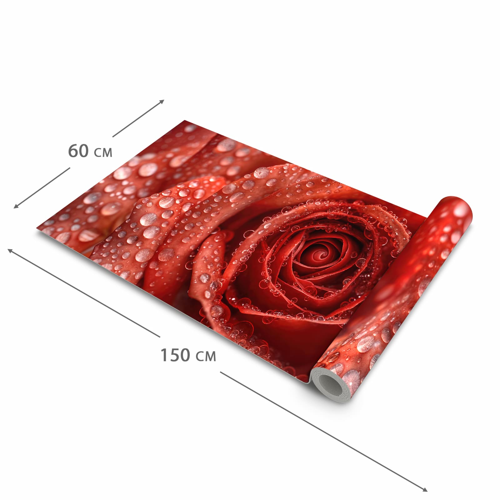 Waschbarer Küchenteppich mit Motiv Wassertropfen Rose in der Größe 80x200 cm