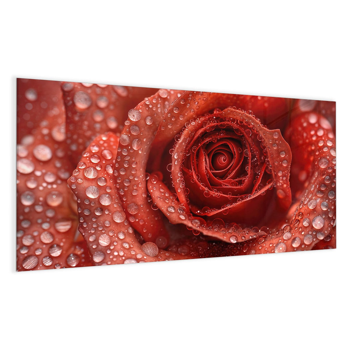 Makro einer roten Rose, dicht mit Wassertropfen besetzt