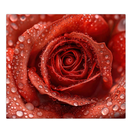Herdabdeckplatte mit dem Motiv Rote Rose mit Tropfen