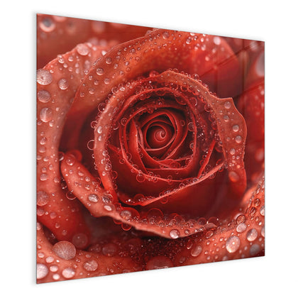 Magnettafel mit dem Motiv Rote Rose mit Tropfen