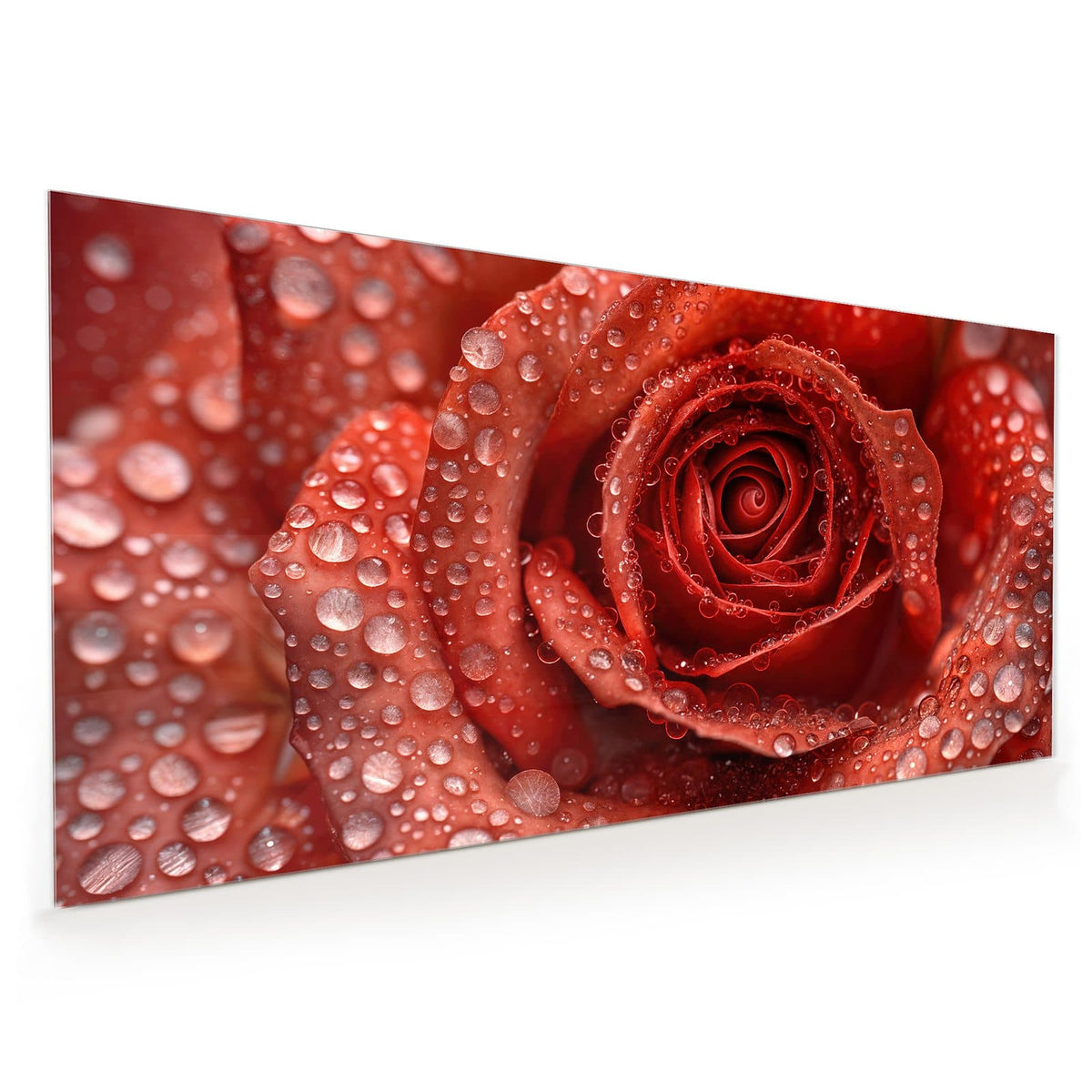Makro einer roten Rose, dicht mit Wassertropfen besetzt