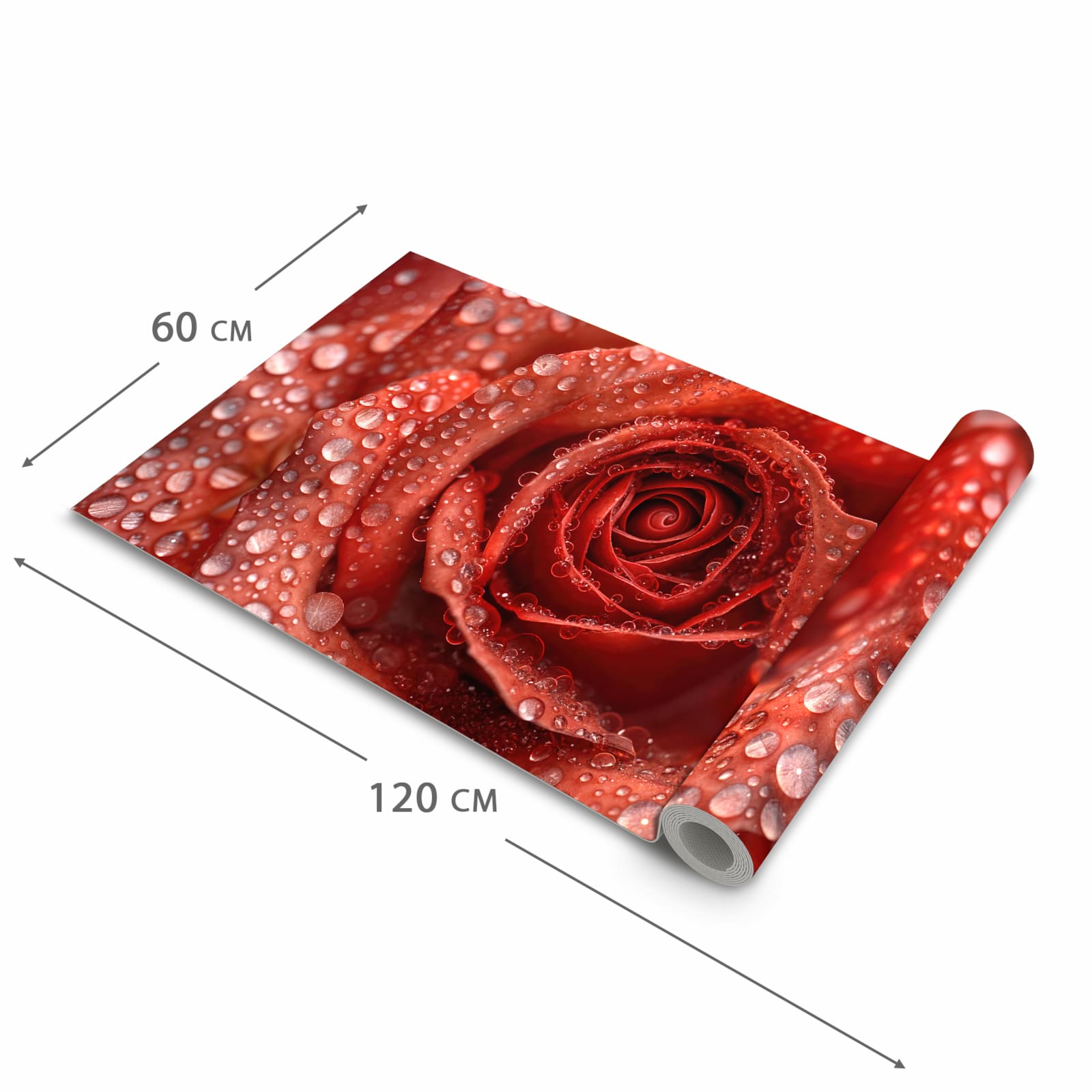 Strapazierfähiger abwaschbarer Küchenläufer mit Motiv Wassertropfen Rose in der Größe 80x200 cm