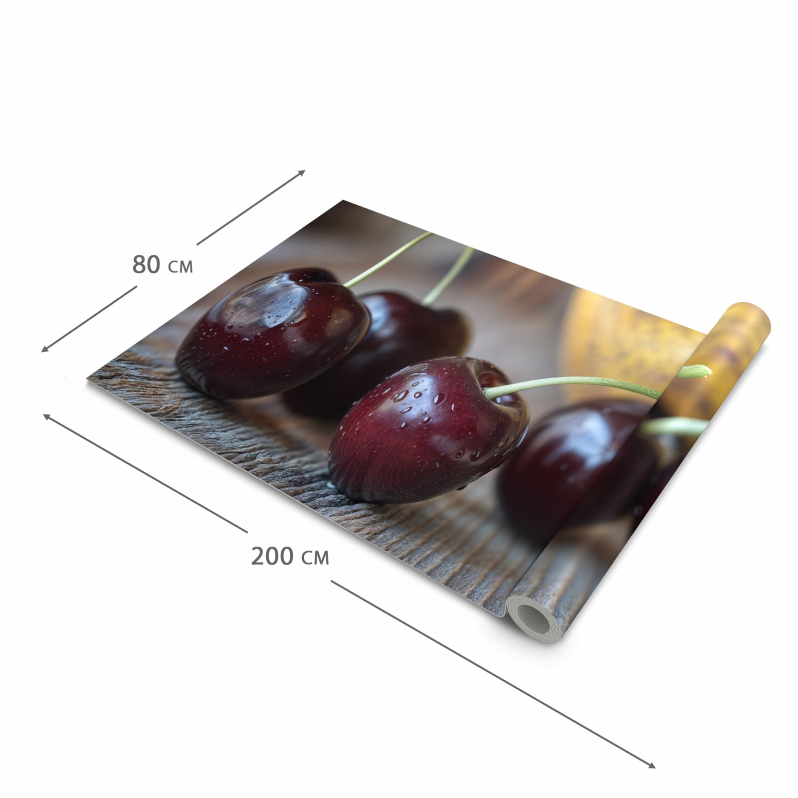 Geruchsneutraler rutschfester Küchenläufer mit Motiv Frische Kirschen in der Grösse 80x200 cm