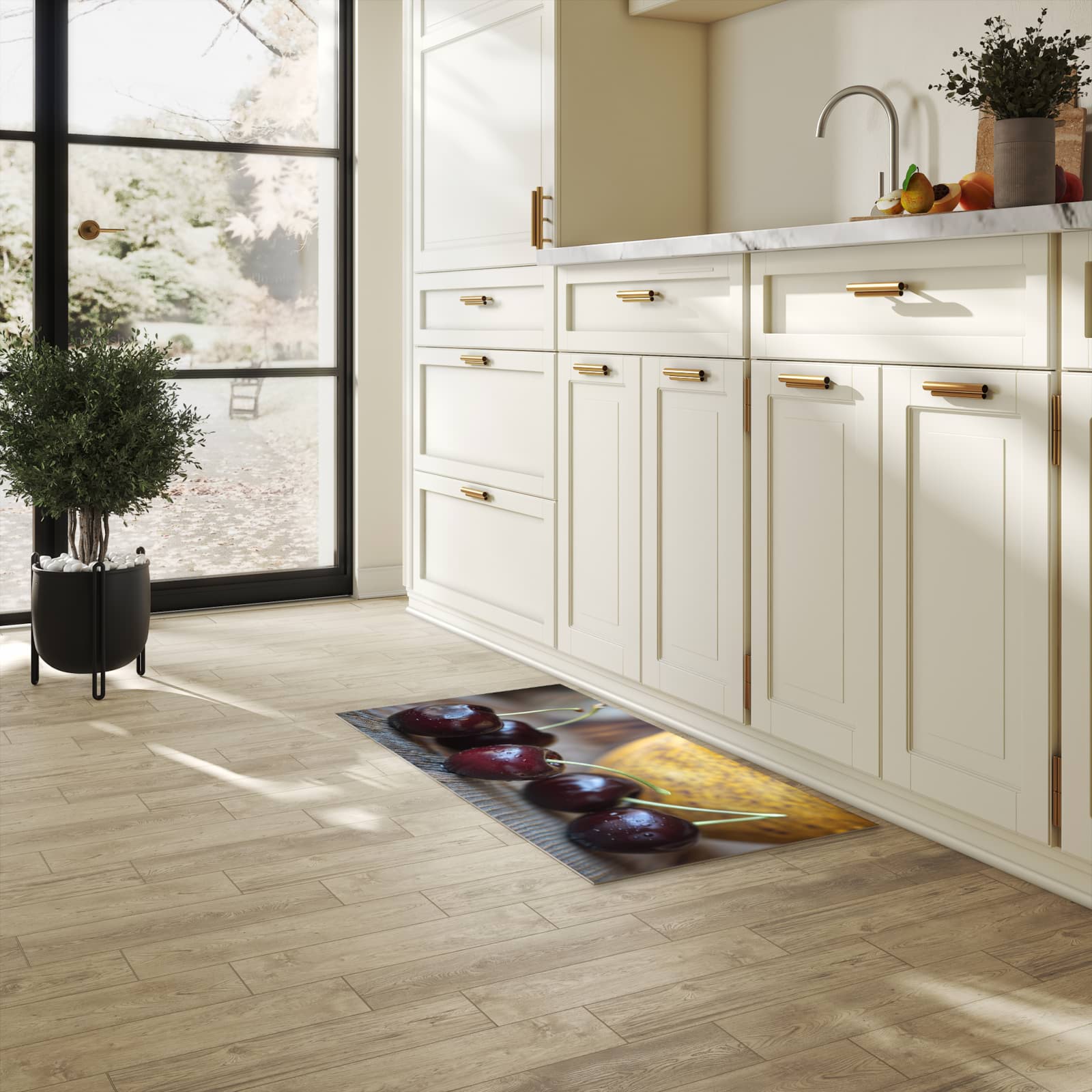 Wasserabweisender Läufer für die Küche mit Motiv Frische Kirschen in Frontansicht