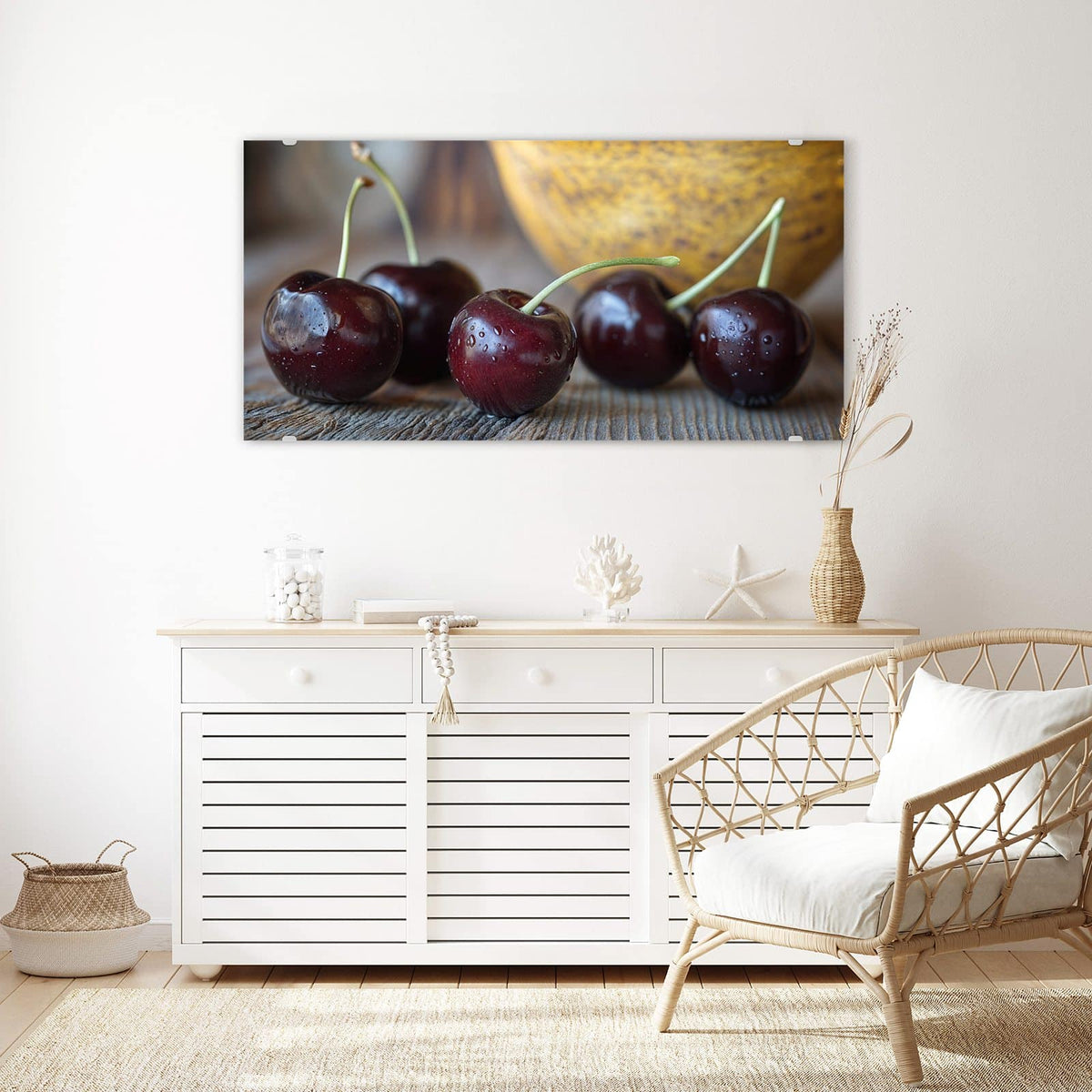 Echtglas, 4 mm – kein Acryl, keine Folie – Wandbild - Süße Kirschen - Querformat