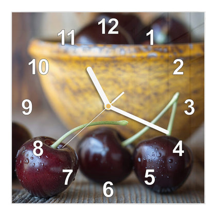 Wanduhr Quadratisch mit dem Motiv Süße Kirschen
