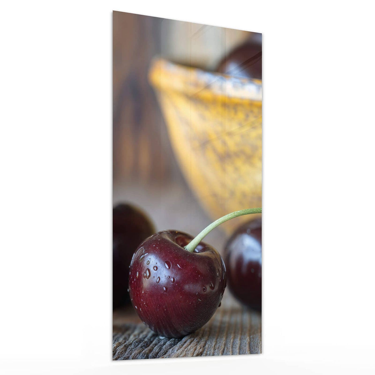 Glasbild Süße Kirschen von der Seite, 4 mm Echtglas