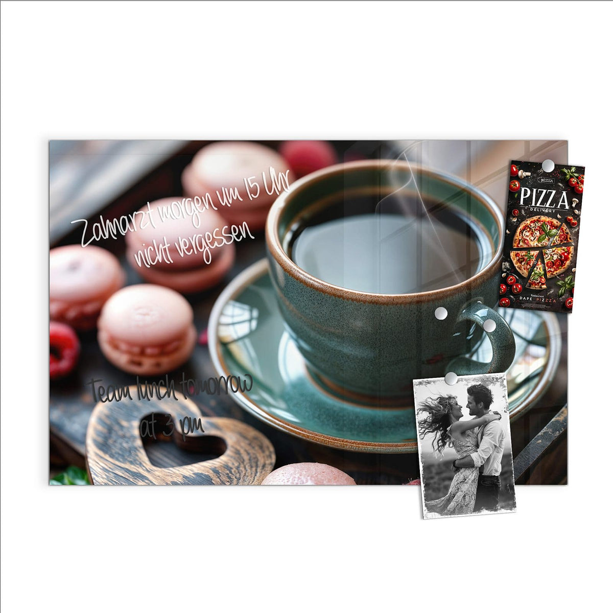 Beschreiben, abwischen, anheften – Magnettafel - Kaffee mit Macarons
