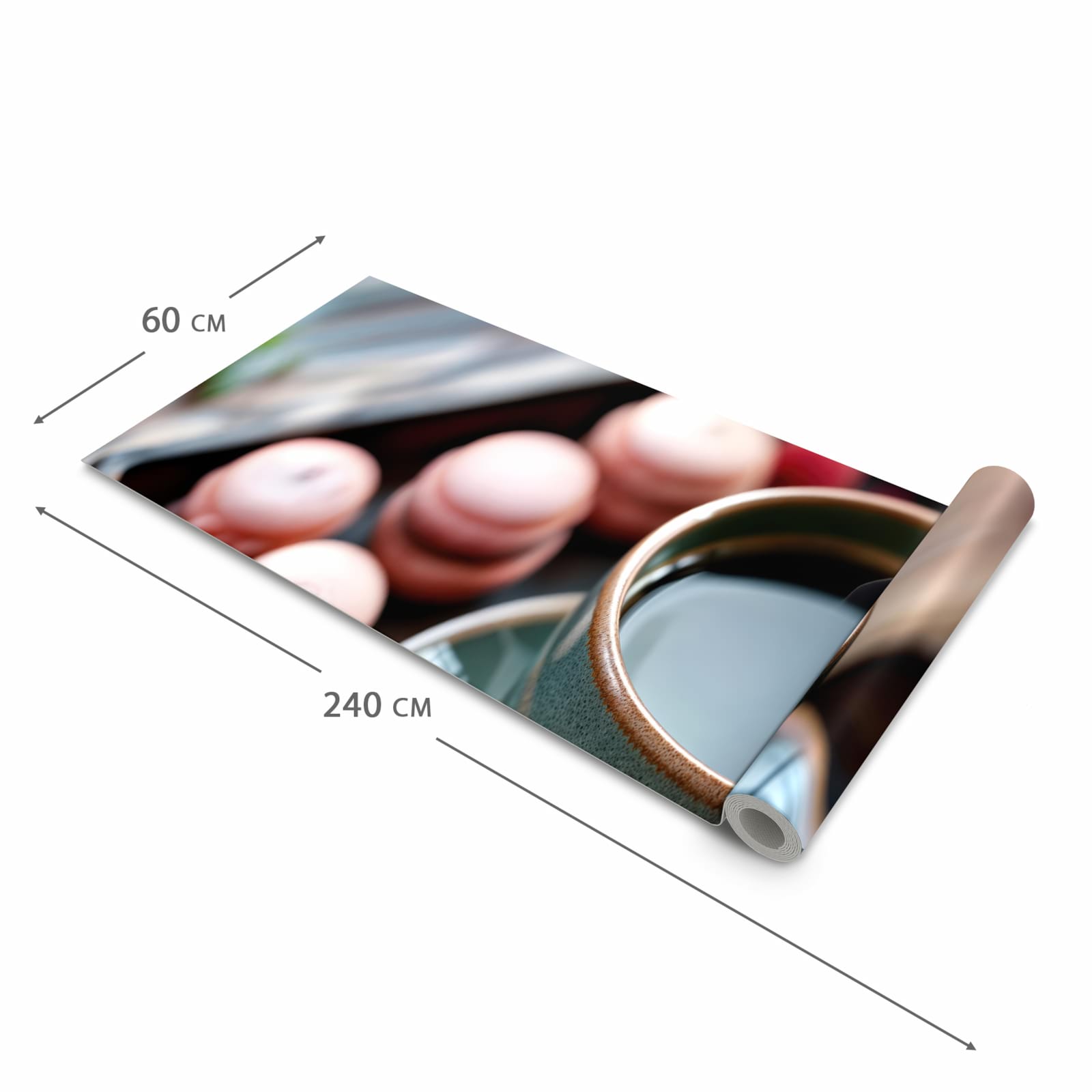 Bodenschonender Bodenläufer Teppich mit Motiv Kaffeepause Macarons in der Grösse 80x200 cm