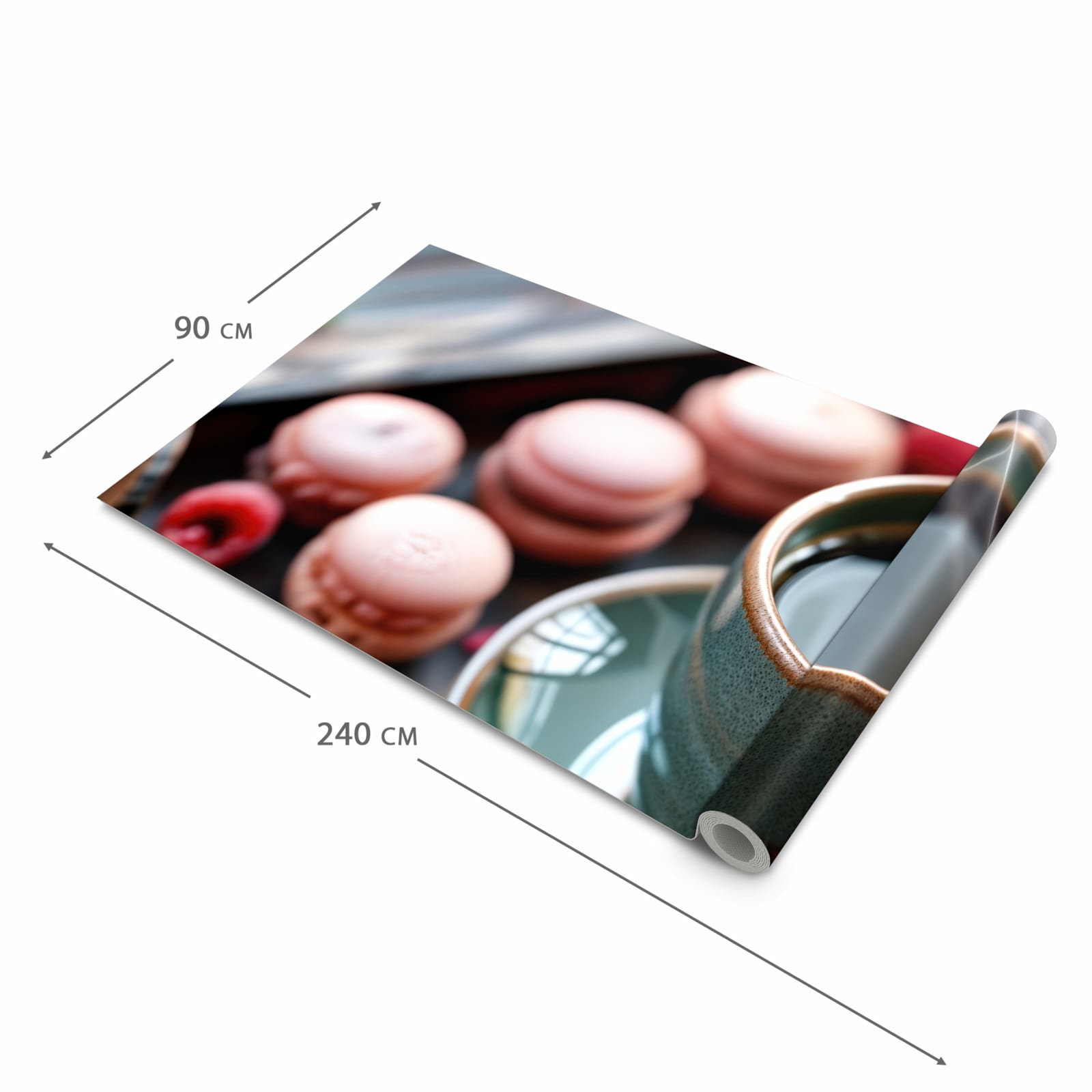 UV-beständiger rutschfester Küchenteppich mit Motiv Kaffeepause Macarons in der Grösse 80x200 cm