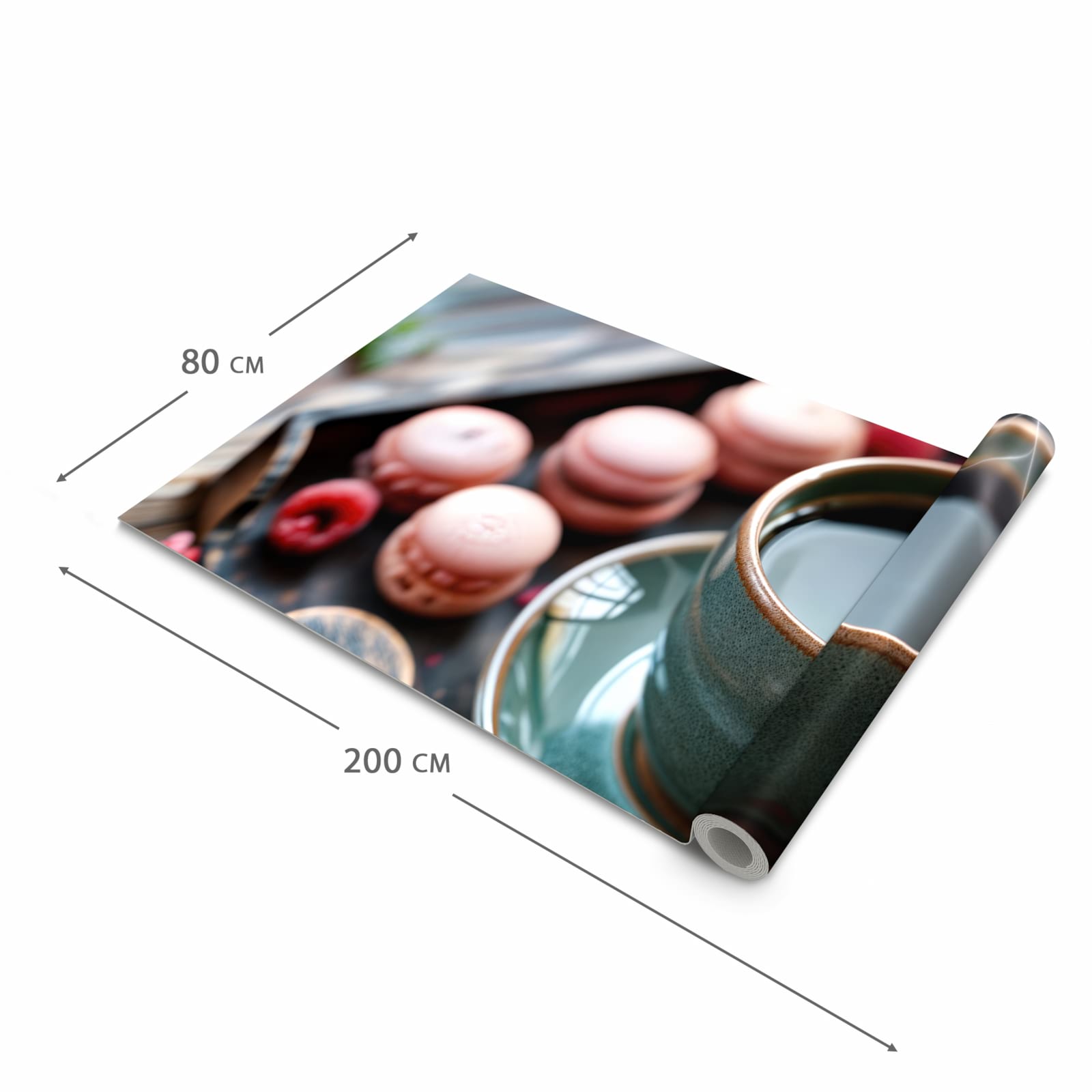Formstabiler rutschfester Küchenteppich mit Motiv Kaffeepause Macarons in der Grösse 80x200 cm