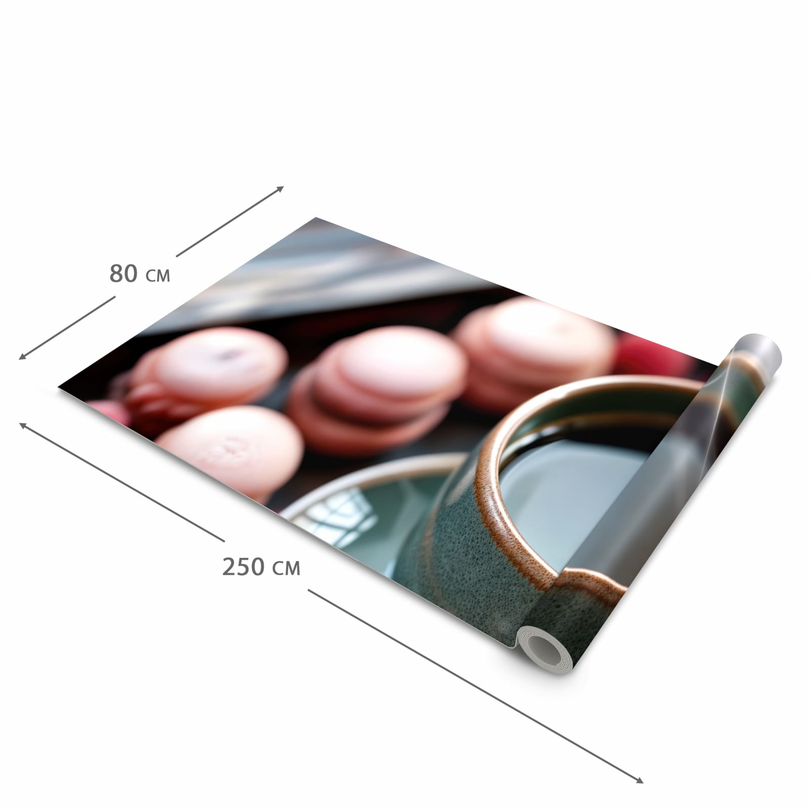 Küchenteppich mit Motiv Kaffeepause Macarons in der Grösse 80x200 cm zum sicheren Aufbewahren