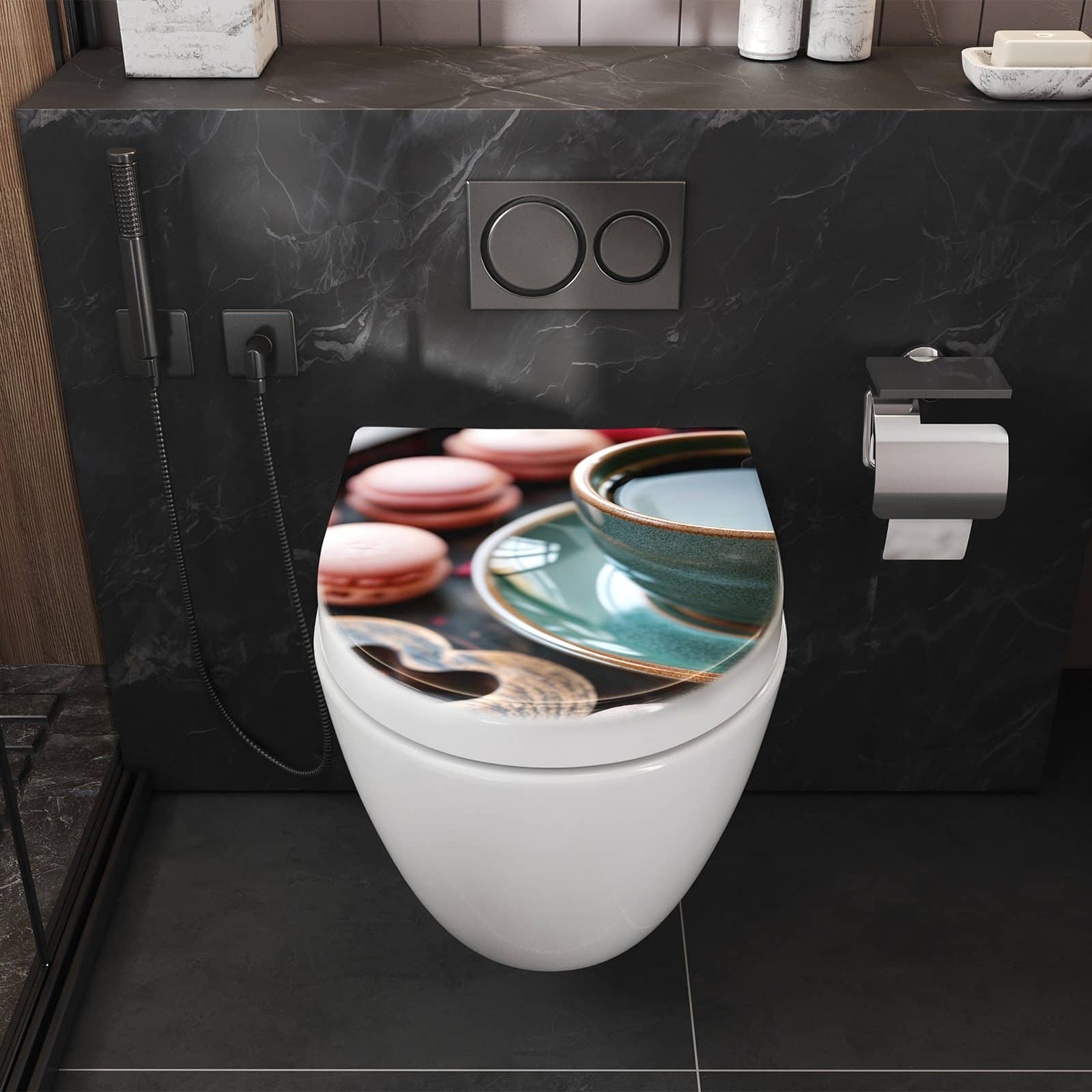 WC-Sitz mit Absenkautomatik Kaffeepause Macarons
