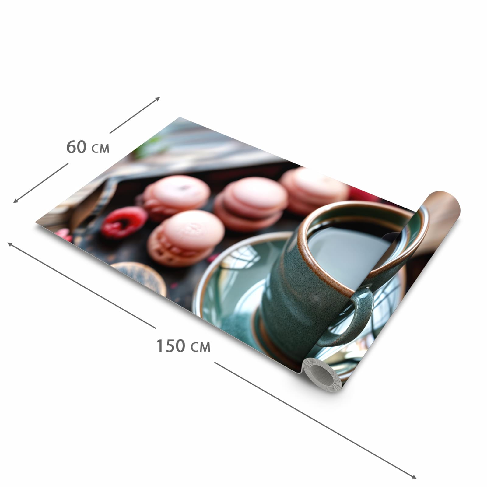 Rutschfester Küchenteppich mit Motiv Kaffeepause Macarons in der Grösse 60x90 cm