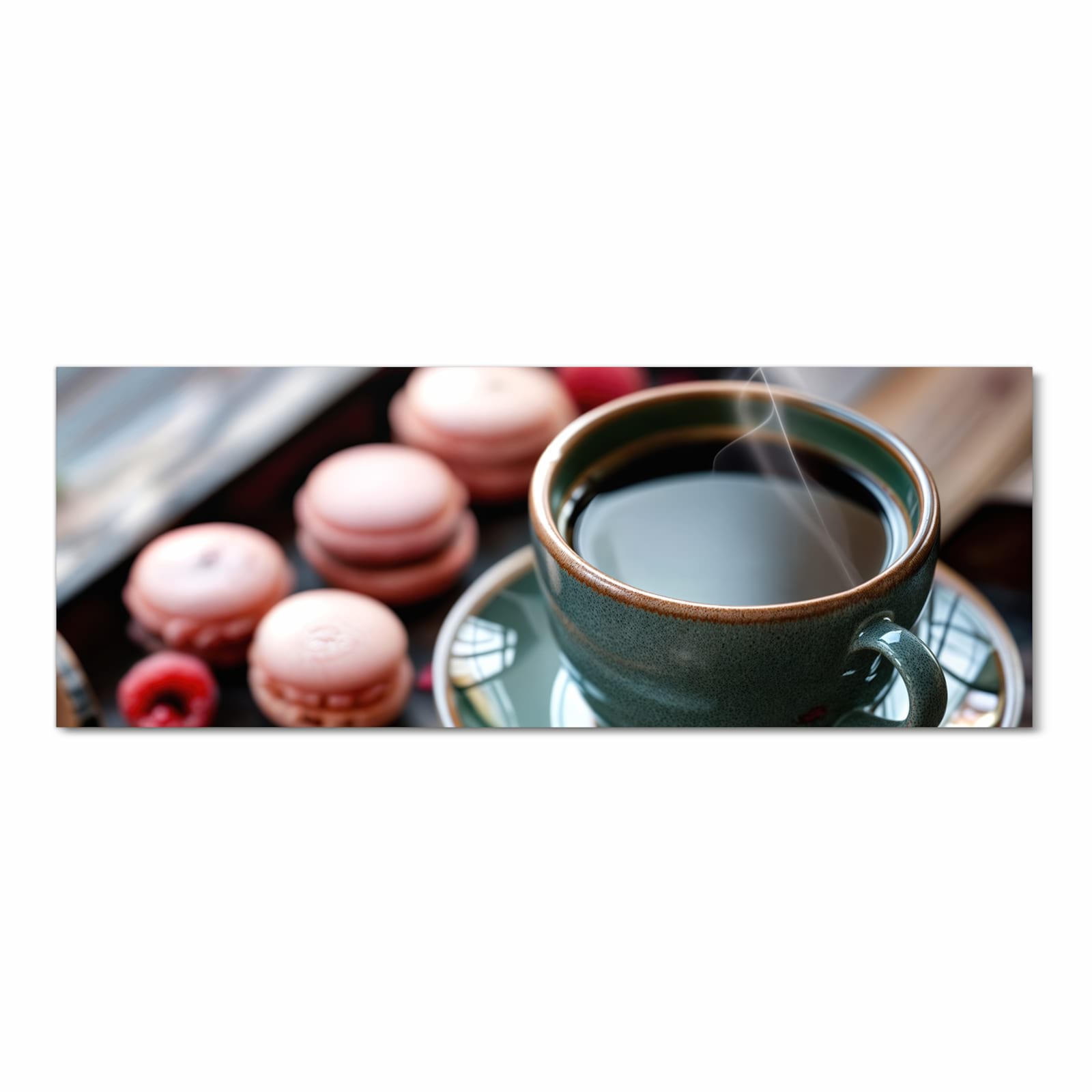 Bodenschonender Küchenläufer mit Motiv Kaffeepause Macarons in Frontansicht