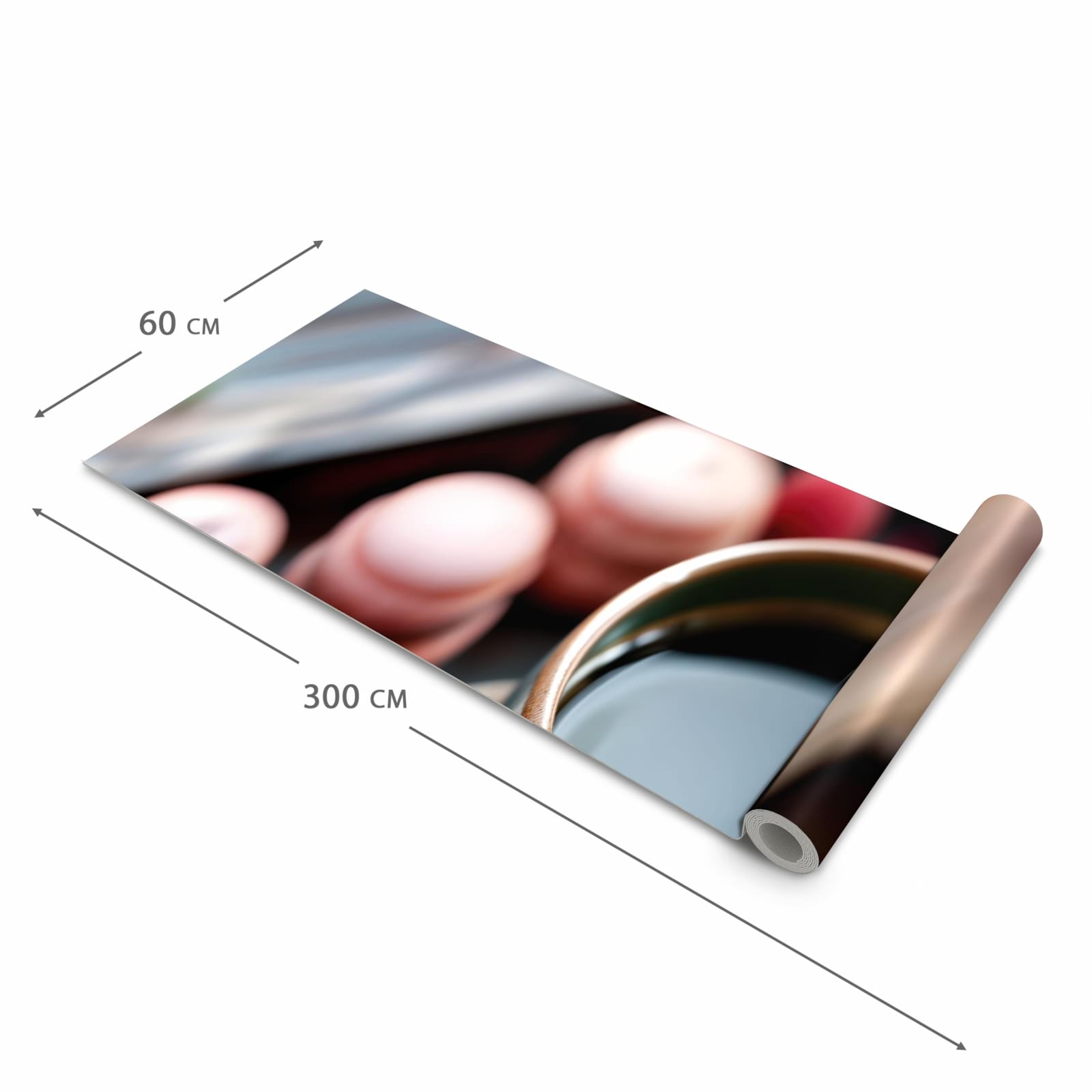 Bodenschonender waschbarer Küchenteppich mit Motiv Kaffeepause Macarons in der Grösse 80x200 cm