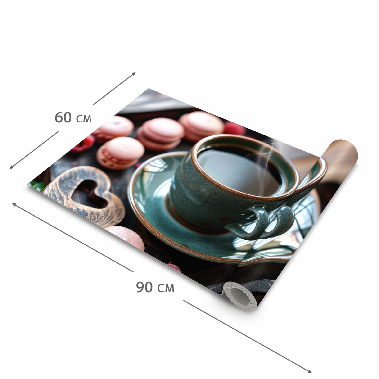 Farbbeständiger Küchenteppich mit Motiv Kaffeepause Macarons in der Grösse 80x200 cm