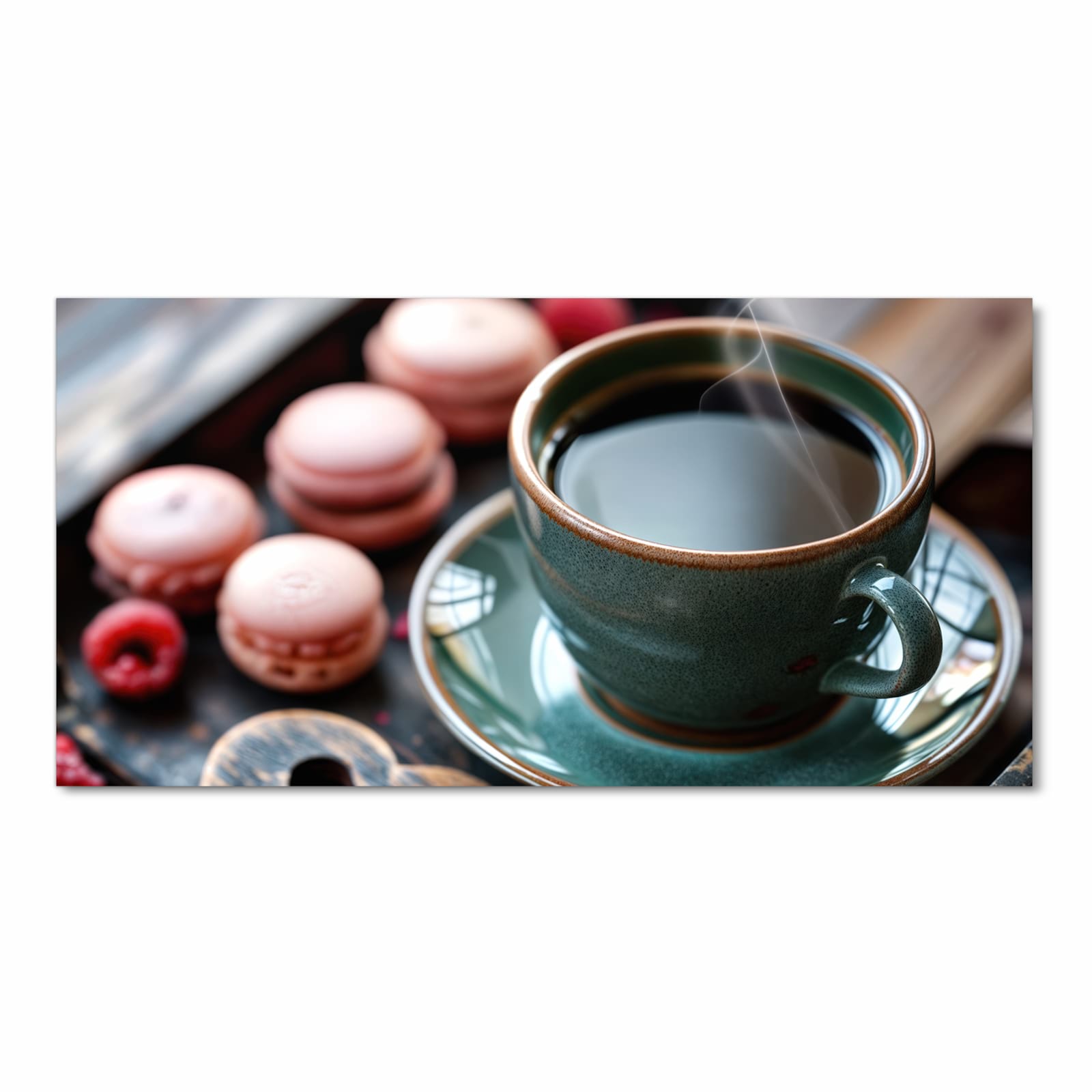 Komfortabler Küchenläufer mit Motiv Kaffeepause Macarons in Frontansicht