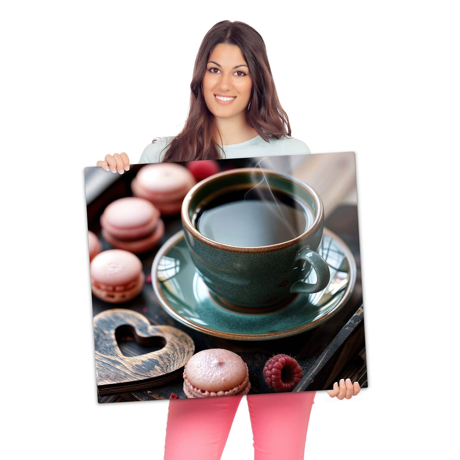2-teilige Herdabdeckplatten für Ceranfeld mit Kaffeepause Macarons-Motiv als Spritzschutz hinter dem Kochfeld