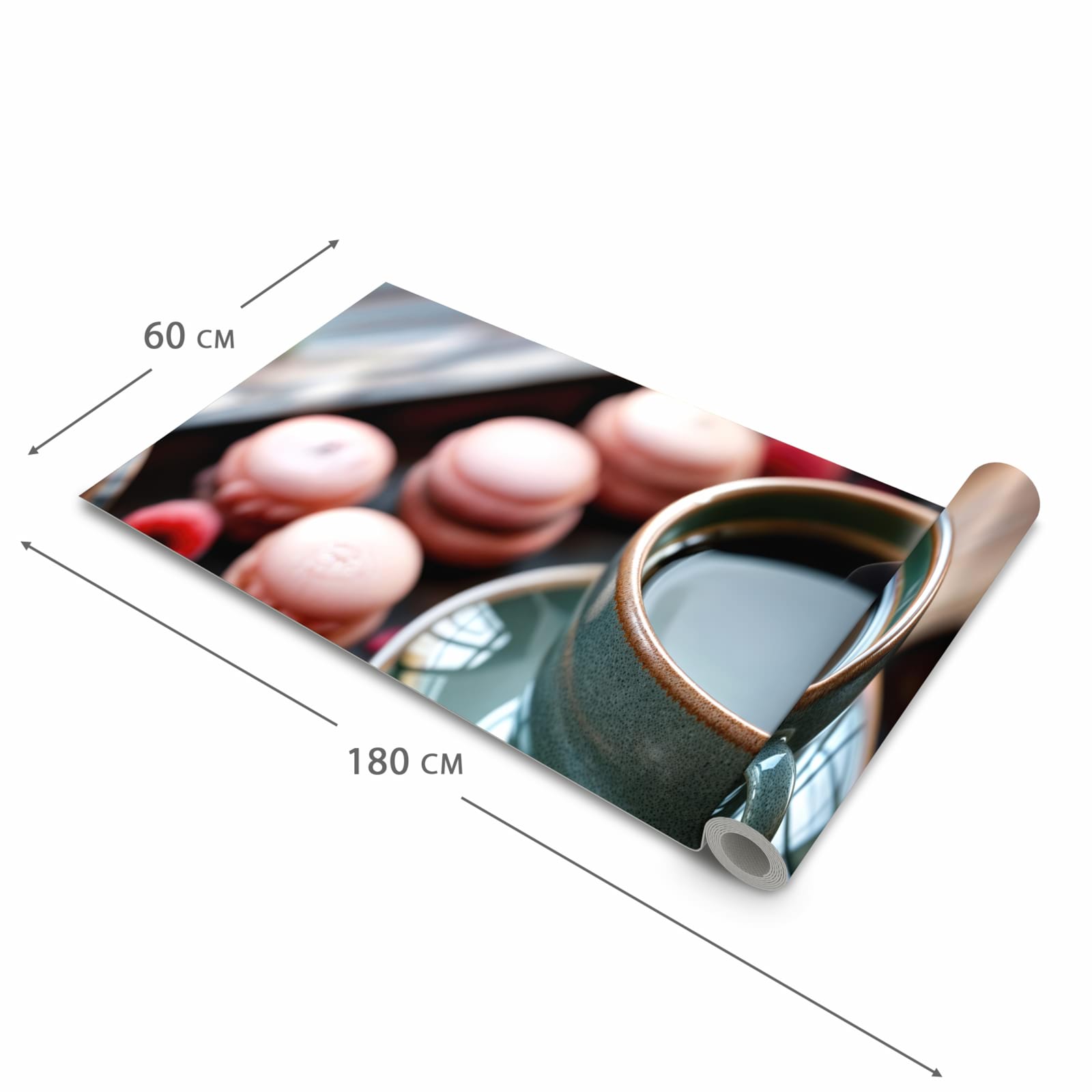 Feuchtigkeitsresistenter Bodenläufer mit Motiv Kaffeepause Macarons in der Grösse 80x200 cm