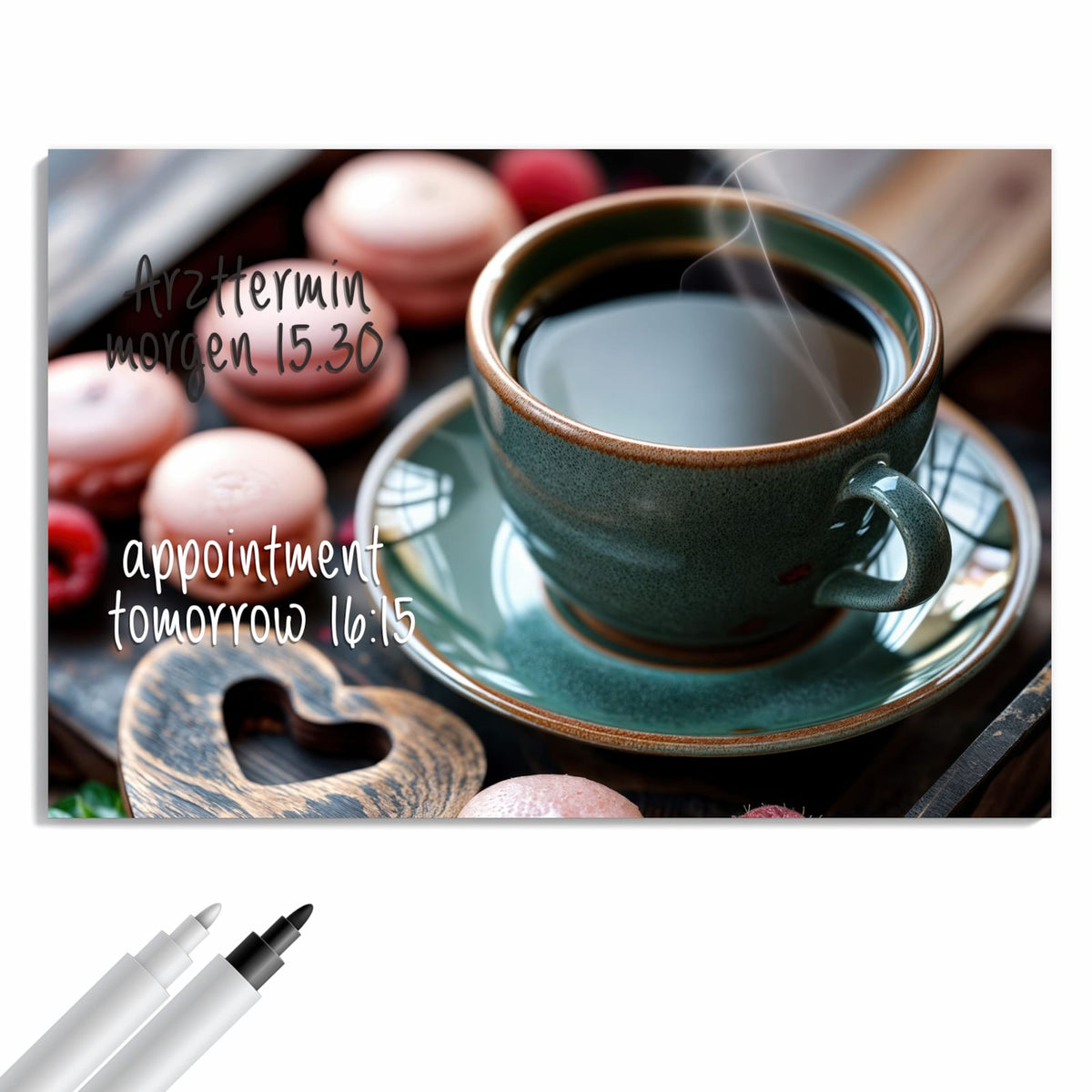 Beschreiben, abwischen, anheften – Metall Magnettafel - Kaffee mit Macarons