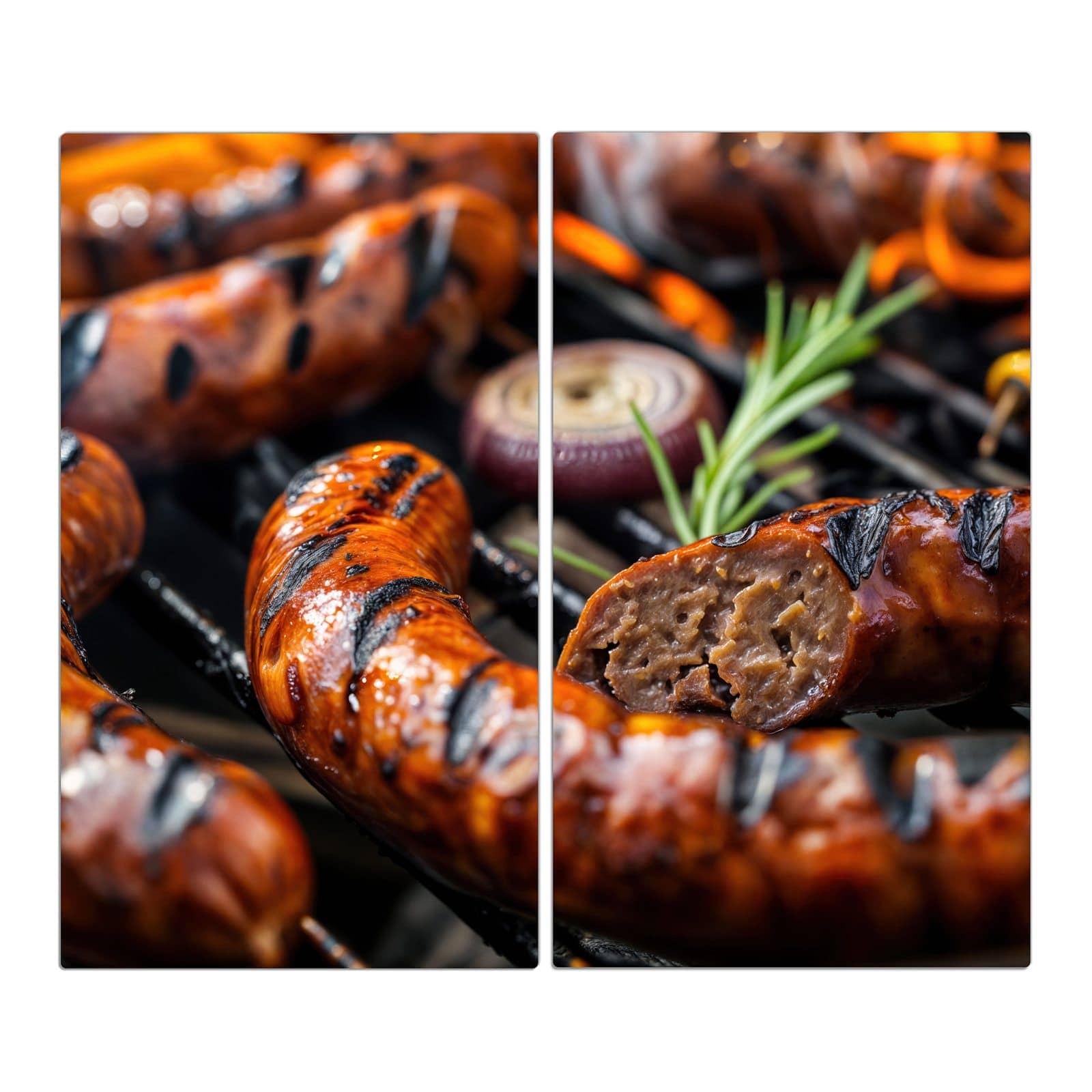 2-teilige Glasplatte für Herd mit Grillwurst BBQ-Motiv in der Frontansicht #grösse_2-Teilig (60x52cm)