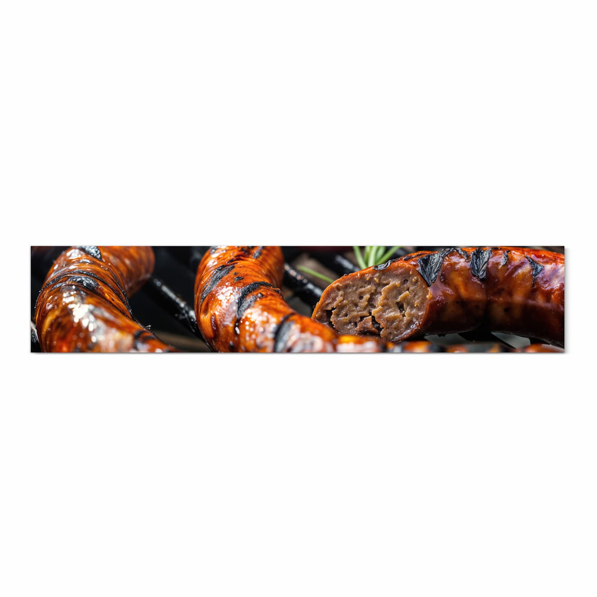 Fleckenresistenter waschbarer Küchenteppich mit Motiv Grillwurst B B Q in Frontansicht