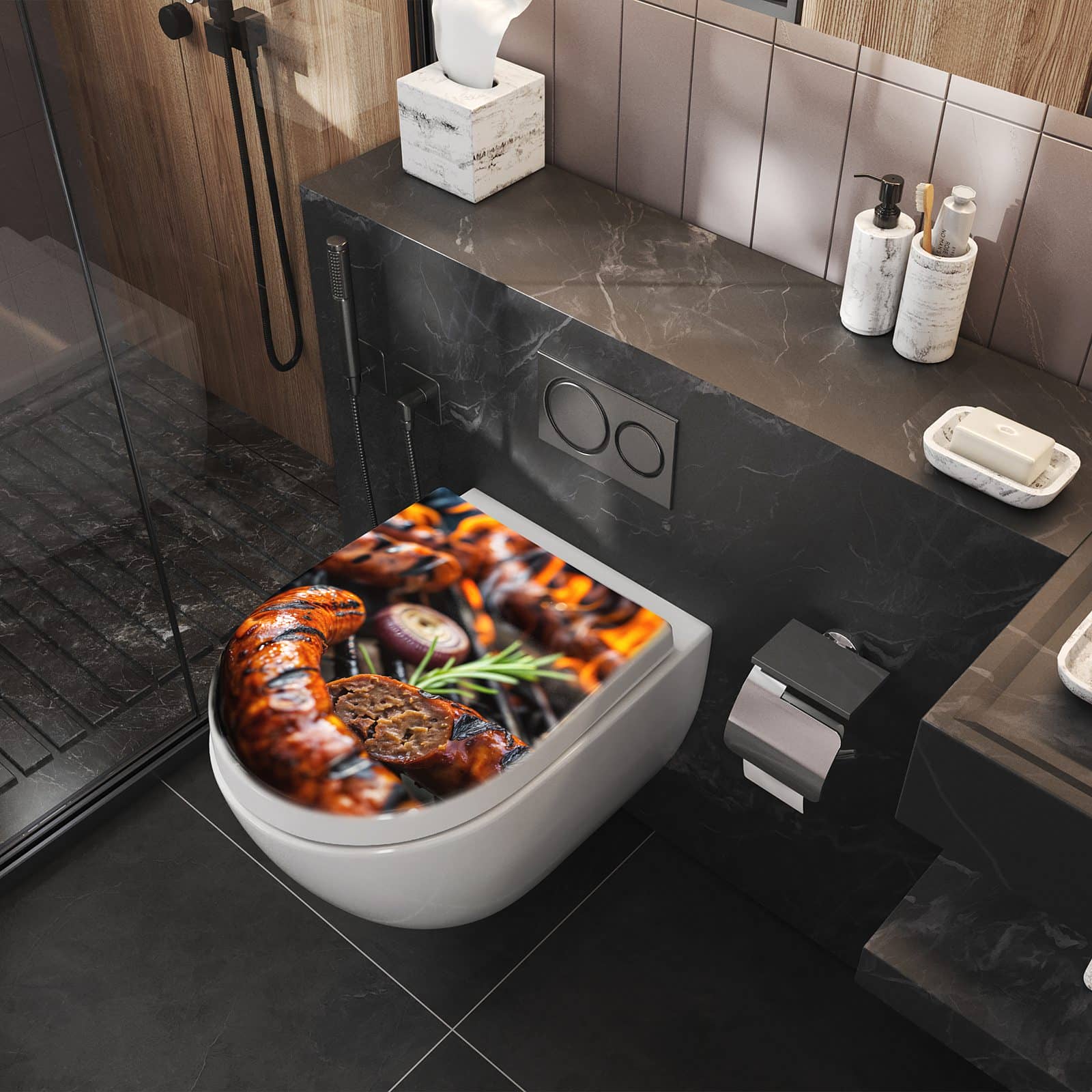 WC-Sitz mit Absenkautomatik Grillwurst B B Q